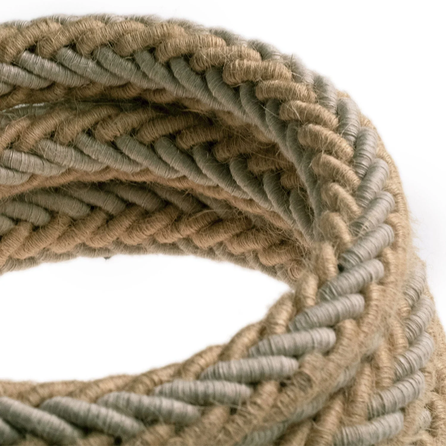 2XL Jutekabel und natürliches graues Leinen-Zwirnkabel, 2x0,75 Stromkabel. 24 mm Durchmesser - Image 2