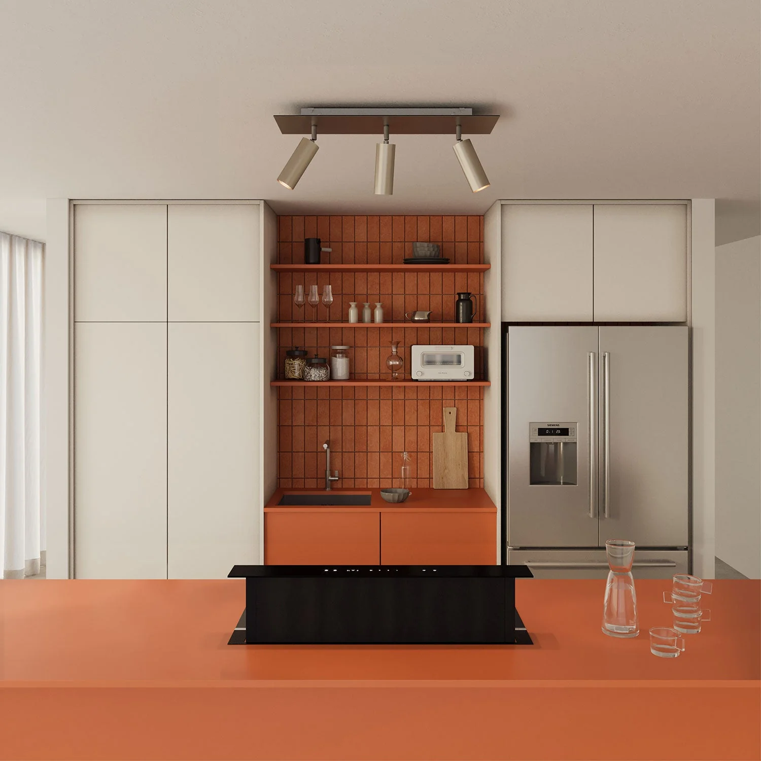 Dreistrahllampe mit Tub-E14-Lampenschirm und rechteckigem Rose-One XXL-Baldachin – Satiniert Titan - Image 2