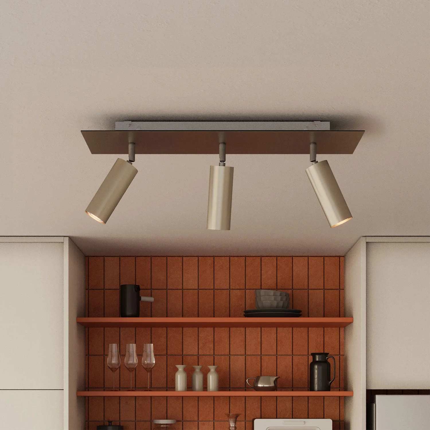 Dreistrahllampe mit Tub-E14-Lampenschirm und rechteckigem Rose-One XXL-Baldachin – Satiniert Titan - Image 3