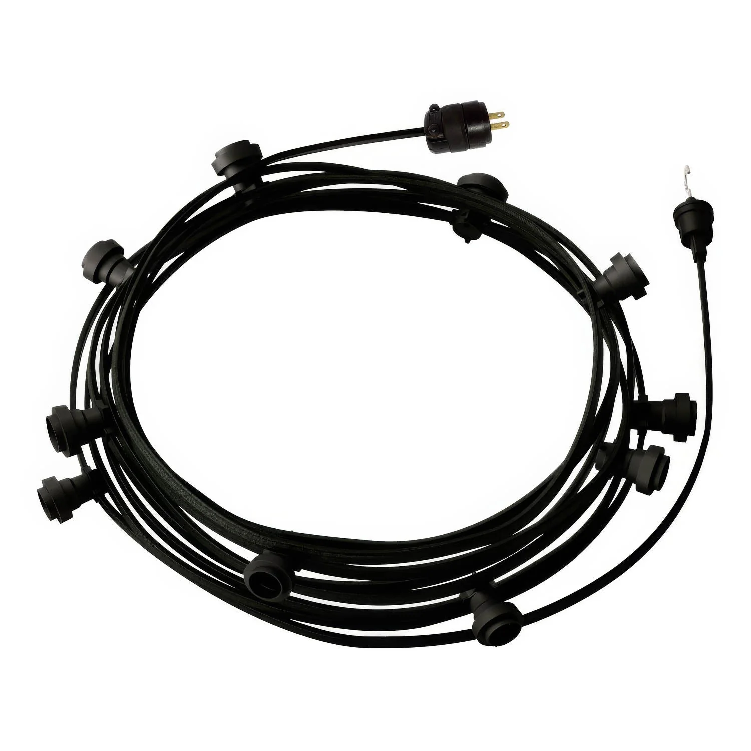 Gebrauchsfertige 40-ft-Lichterkette mit 10 schwarzen Fassungen, Haken und Stecker - CM04