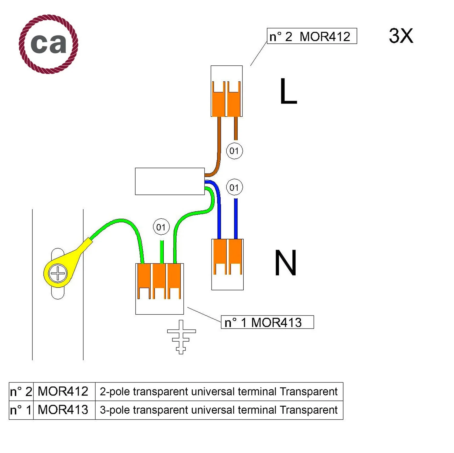 WAGO-Verbindungskit, kompatibel mit 3x Kabel für Baldachin mit 1 Loch - Image 2
