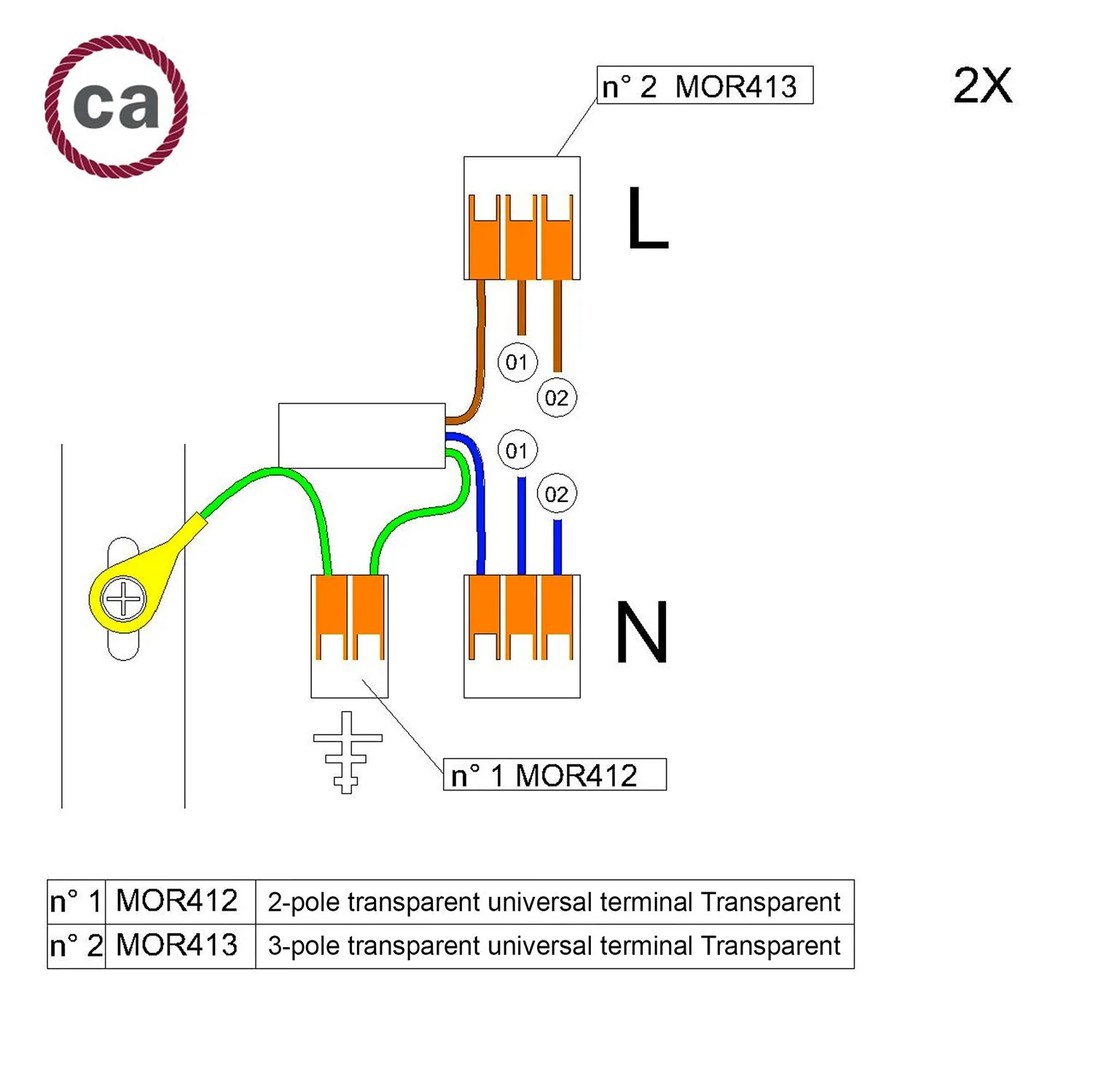WAGO-Verbindungsset, kompatibel mit 2x-Kabel für Baldachin mit 2 Löchern - Image 2