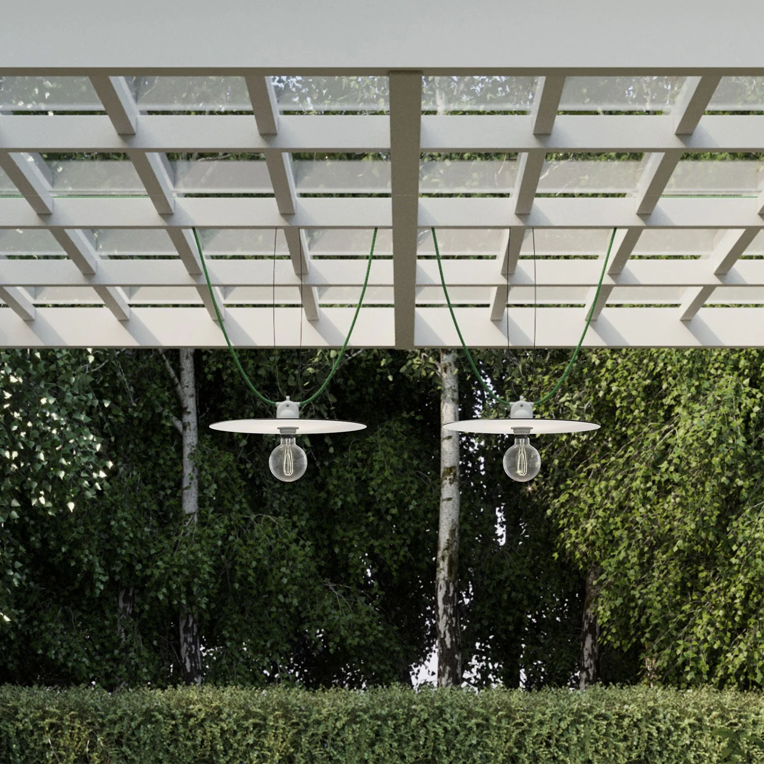 Catenaria Modulair für den Außenbereich IP65 mit 2 Lampenschirmen und Baldachin - Weiß - Image 3