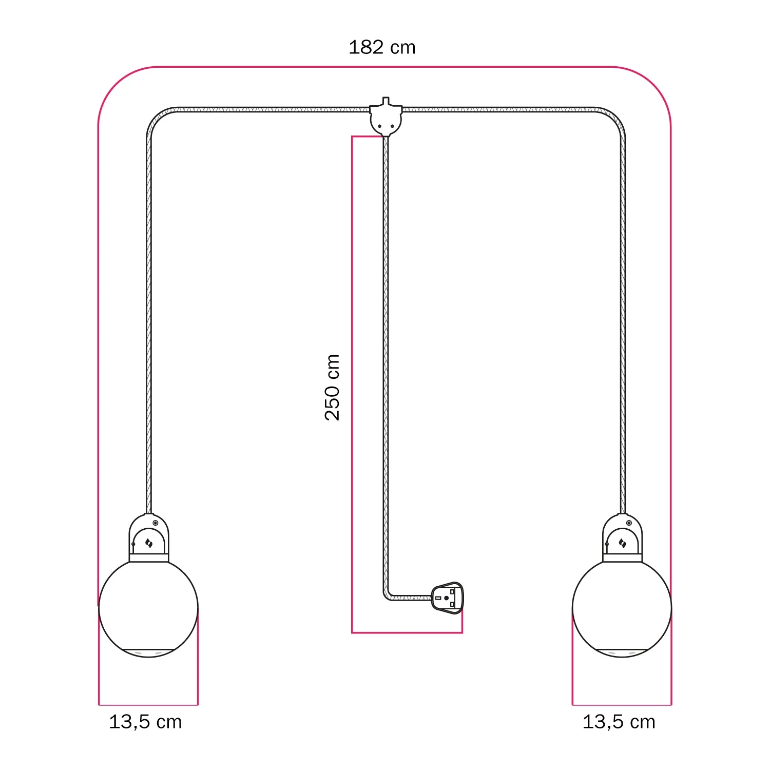 Modulair Außenleuchte IP65, doppelte Abhängung mit UK-Stecker, bruchfeste Unbreak-a-Ball Lampenschirme und SN06-Kabel - Image 5