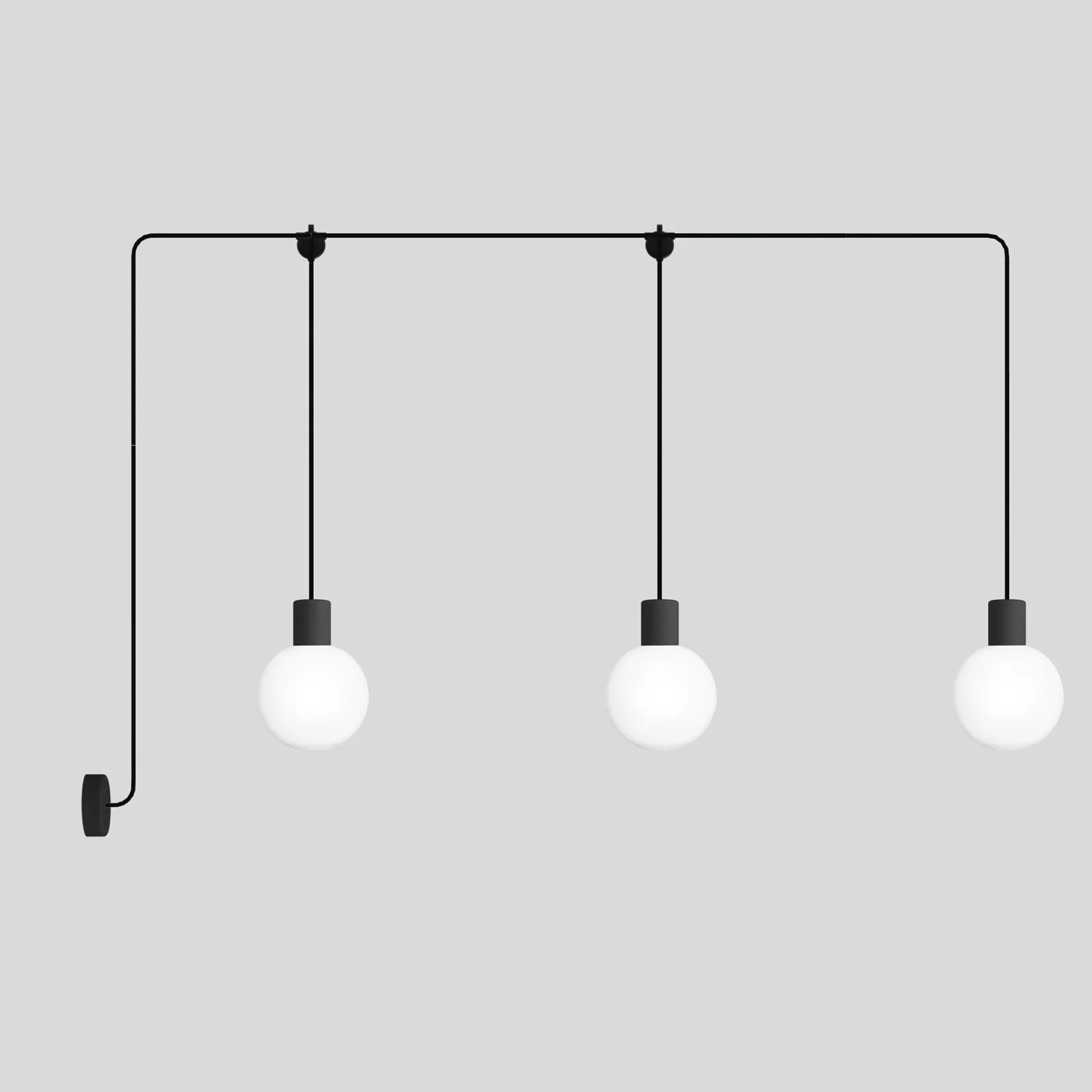 Modulair-Außenlampe IP65 mit 3 Abgängen und bruchfesten Unbreak-a-Ball-Lampenschirmen – Schwarz