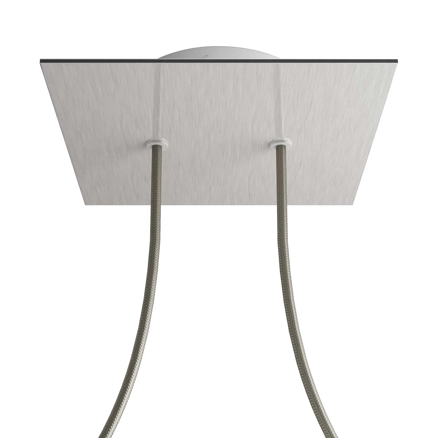 Lampenbaldachin Rose-One quadratisch, 200 mm mit 2 Löchern und 4 seitlichen Löchern – Dibond Satin-Edelstahl