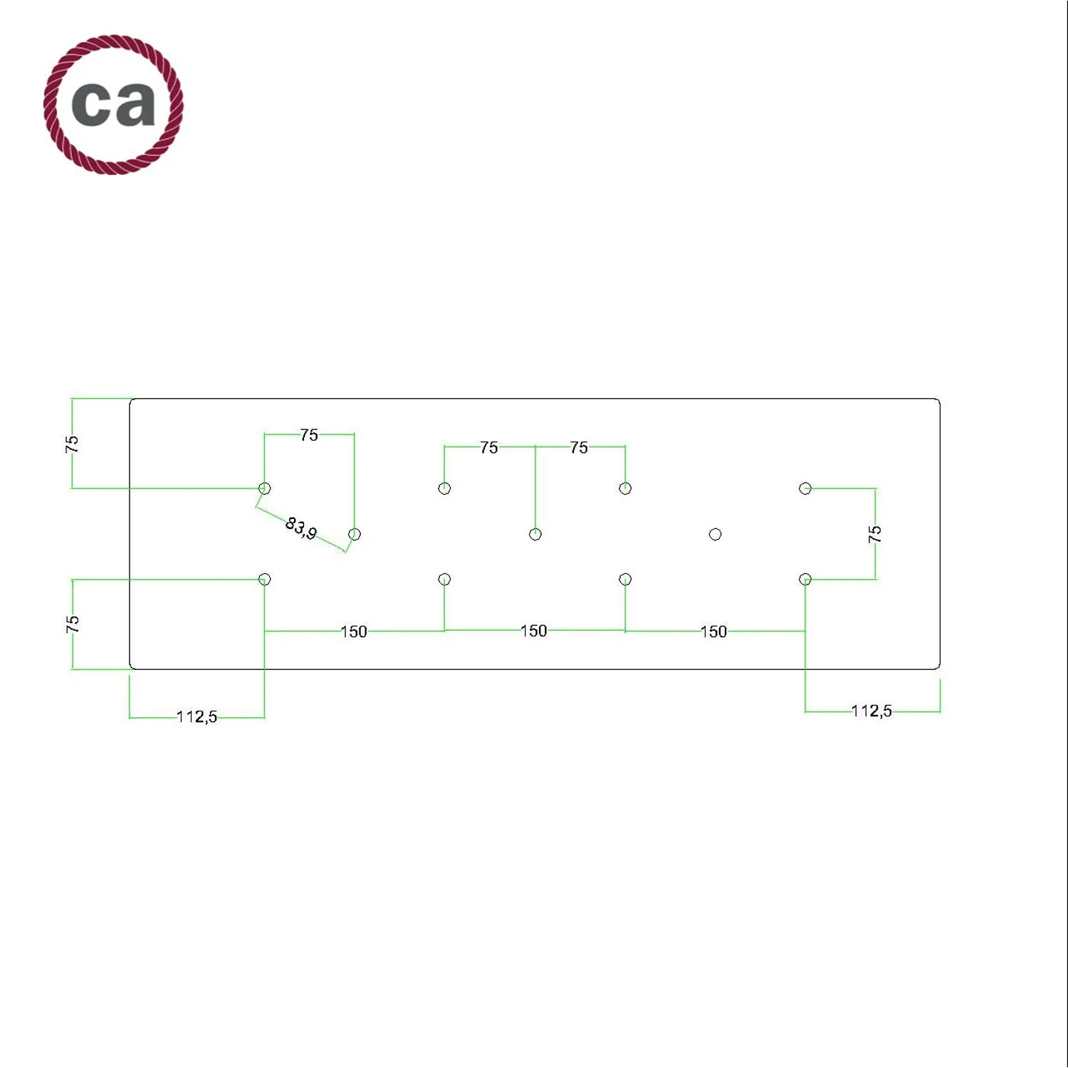 XXL Baldachin Rose-One rechteckig mit 11 Löchern und 6 seitlichen Löchern, Maße 675 x 225 mm – Dibond Matt-Schwarz - Image 6