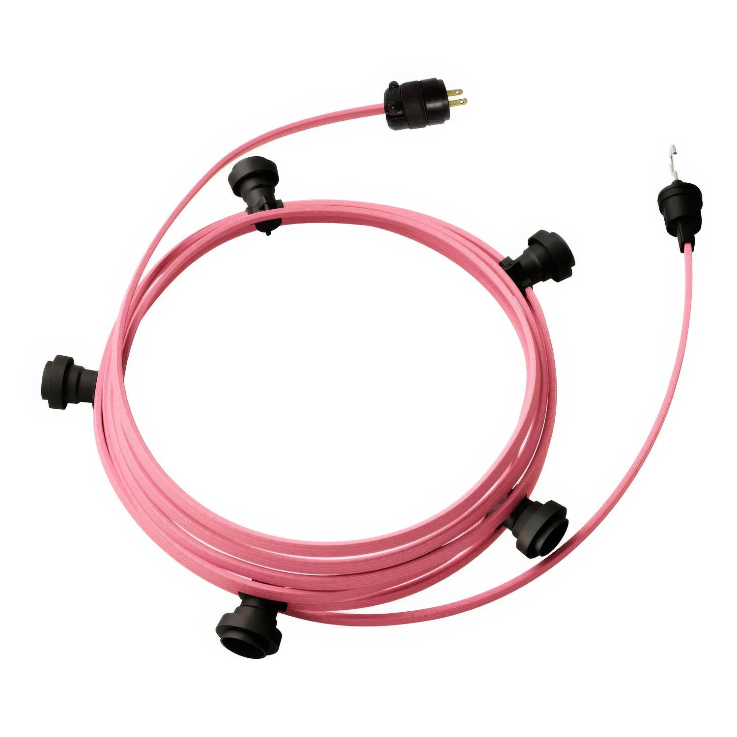 25 ft Gebrauchsfertige Lichterkette mit 5 schwarzen Fassungen, Haken und Stecker – CM16