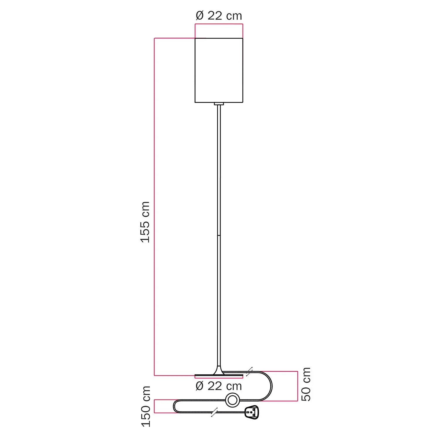 Stehlampe MAG-Y mit rundem Metallsockel, Zylinderschirm M und UK-Stecker – Schwarz - Image 5