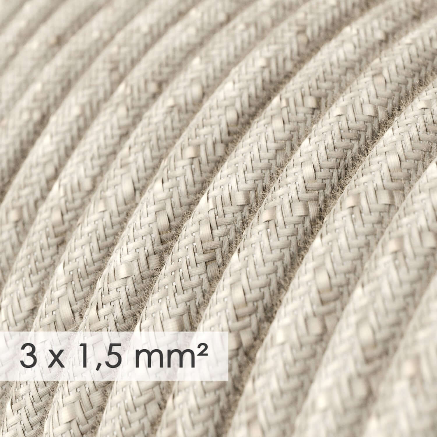 Elektrisches Textilkabel mit großem Querschnitt 3x1,50 rund - Naturleinen Neutral RN01 - Image 2