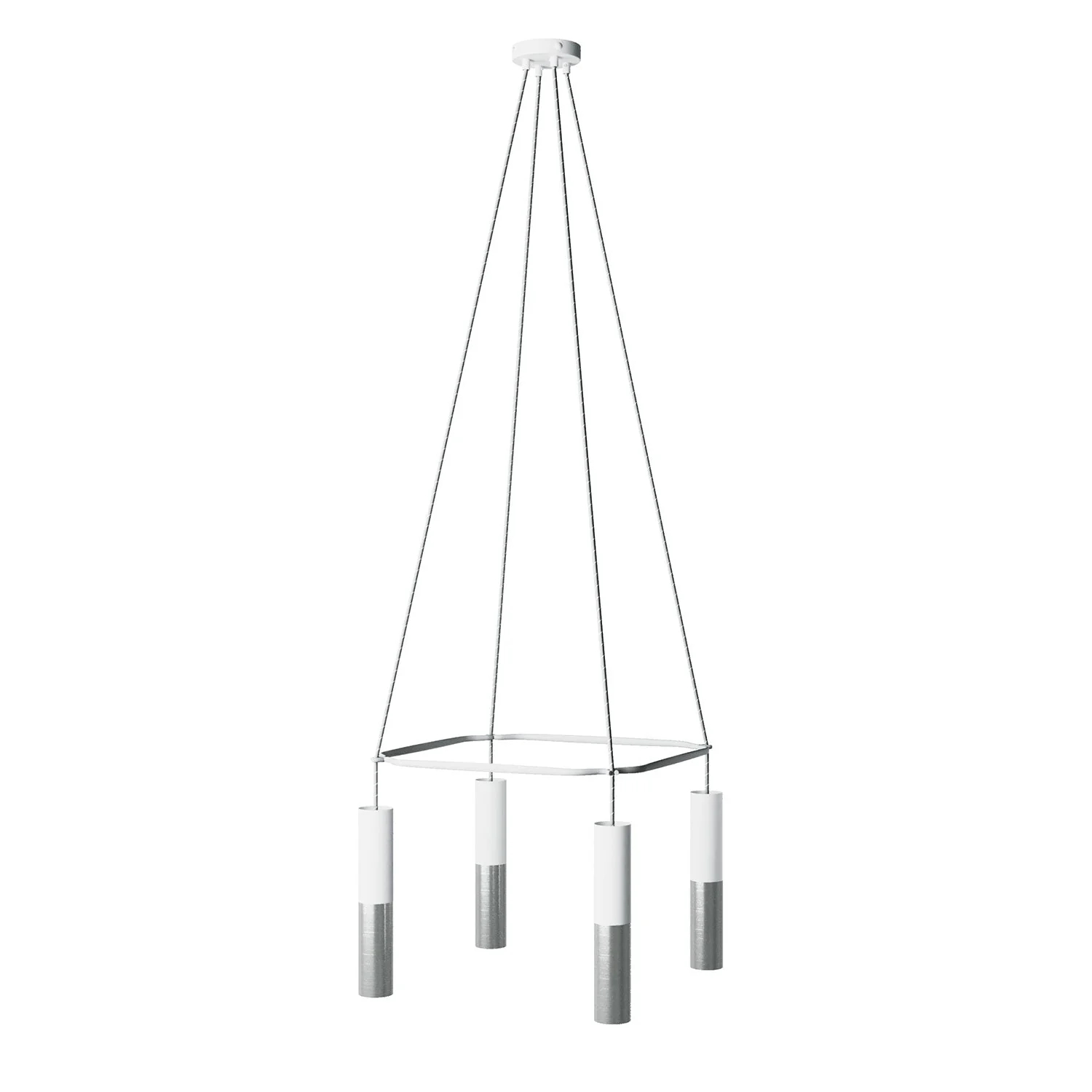 Kronleuchter Cage mit 4 Tub-E14-Doppelauslässen – Mattweiß