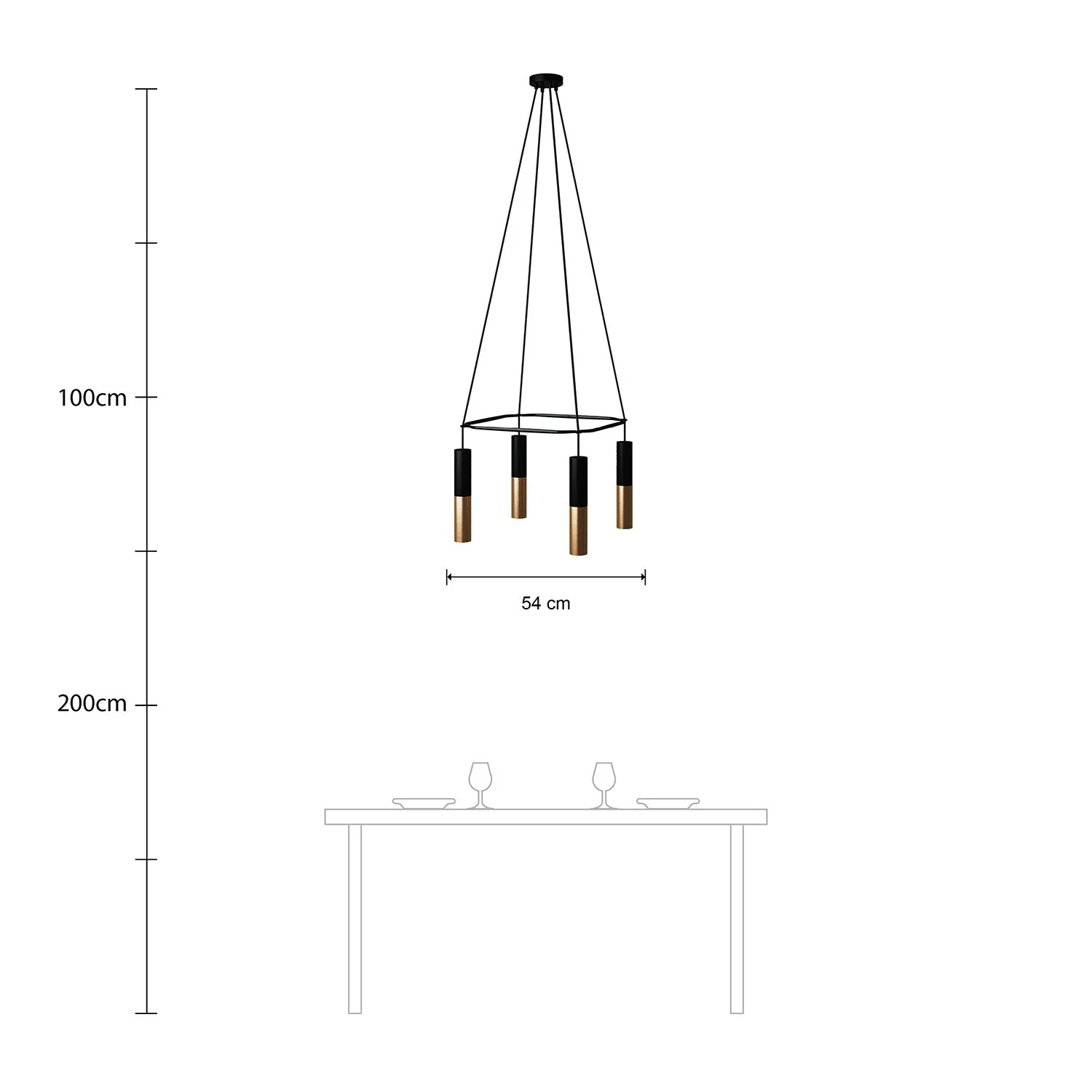 Cage Kronleuchter mit 4 Tub-E14 Doppelauslässen – Schwarz - Image 6