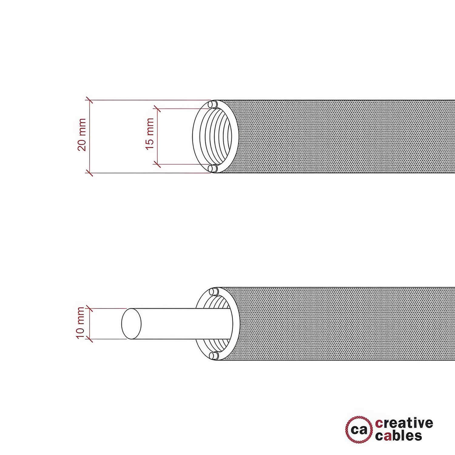 Creative-Tube, Durchmesser 20 mm, mit Stoff in Seidenoptik RM09 Rot ummantelt, modellierbarer textilummantelter Kabelkanal - Image 5