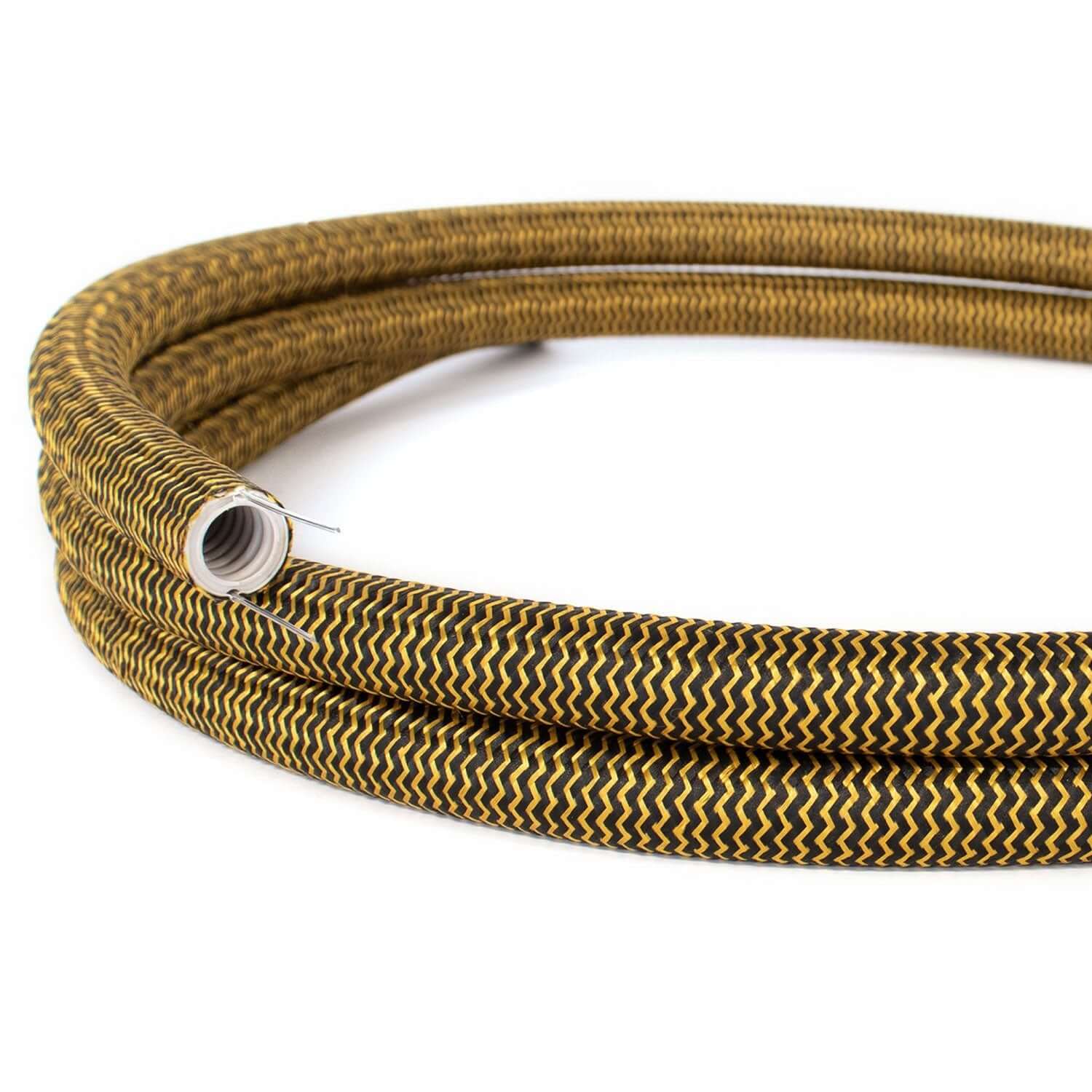 Creative-Tube, Durchmesser 20 mm, beschichtet mit Stoff RZ24 Seideneffekt Gold und Schwarz, flexible Kabelkanal
