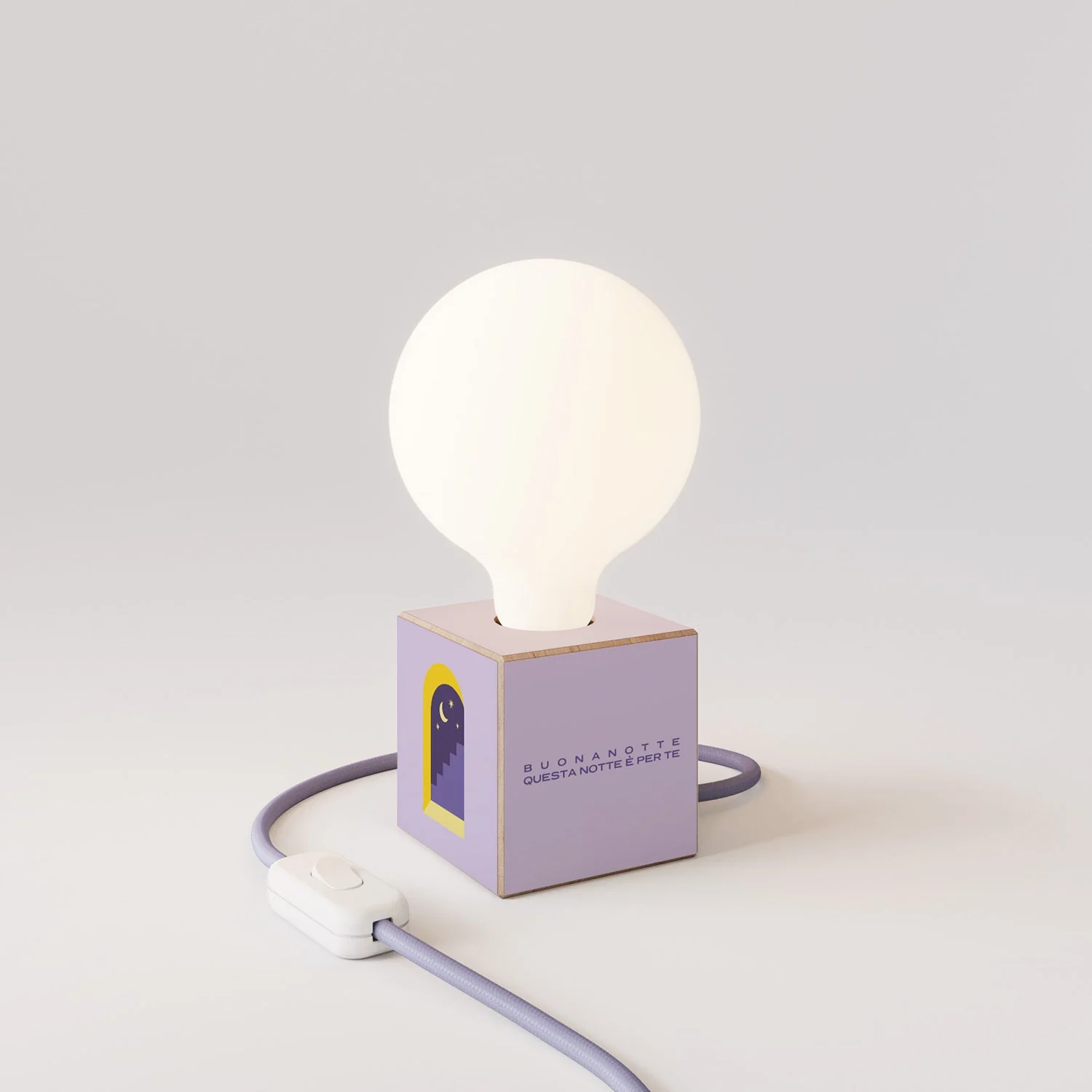 Cubetto Tischlampe mit US-Stecker, "Buonanotte fiorellino" Globus-Glühbirne in Porzellanoptik - Santomanifesto