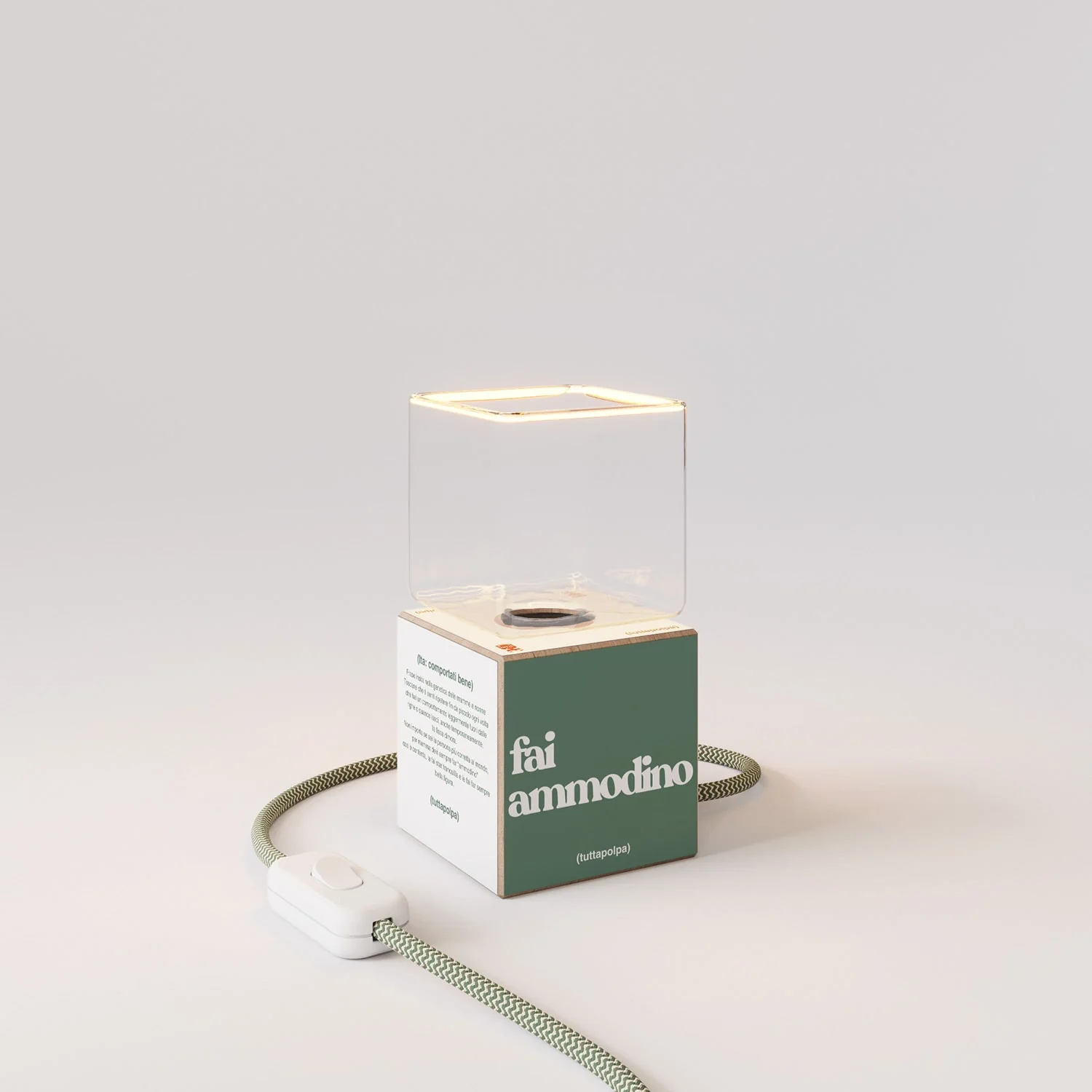 Cubetto-Tischlampe mit US-Stecker, „Fai ammodino“ Ghost-Glühbirne – Tuttapolpa