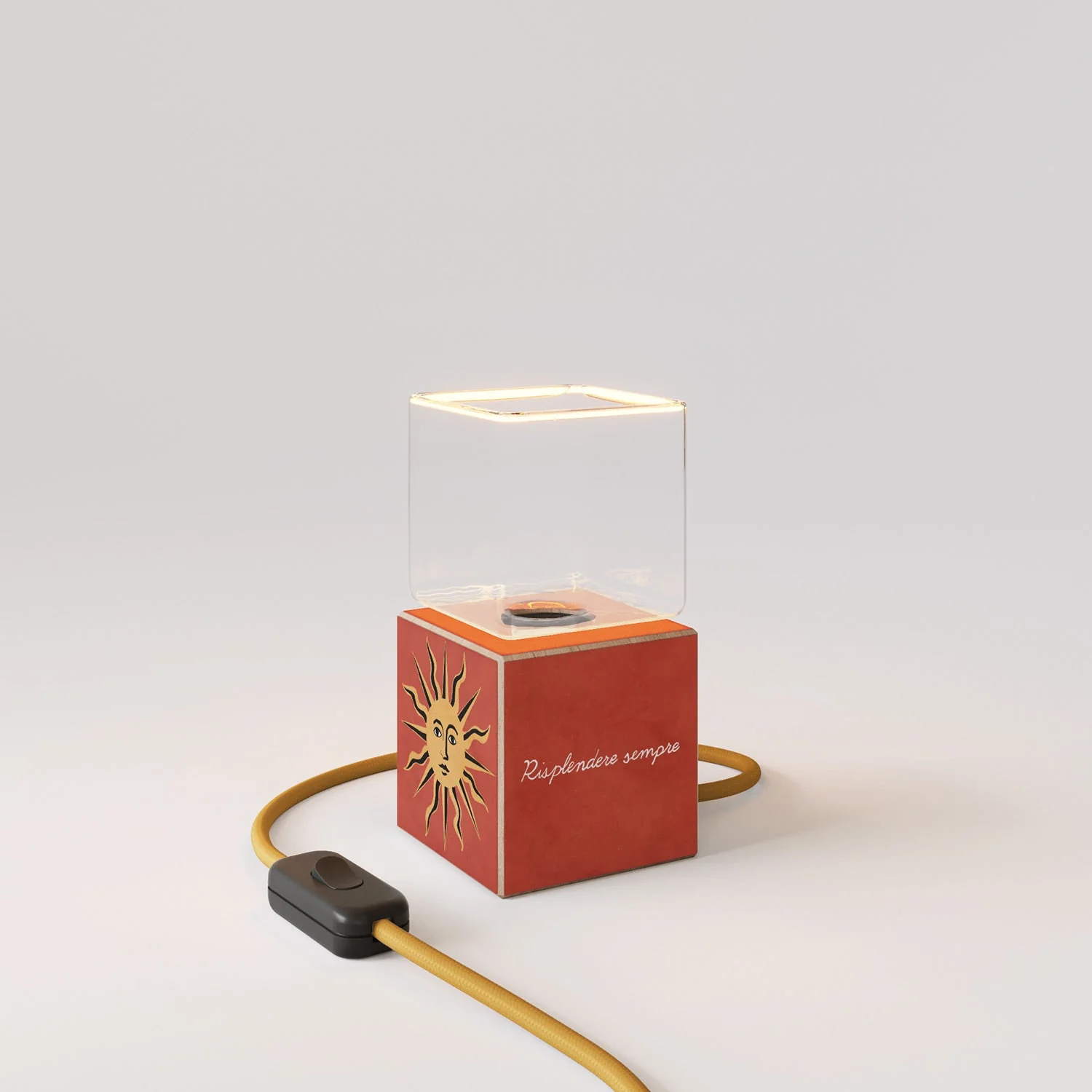 Cubetto-Tischlampe mit US-Stecker, „Die Sonne“ Ghost-Glühbirne – Santomanifesto