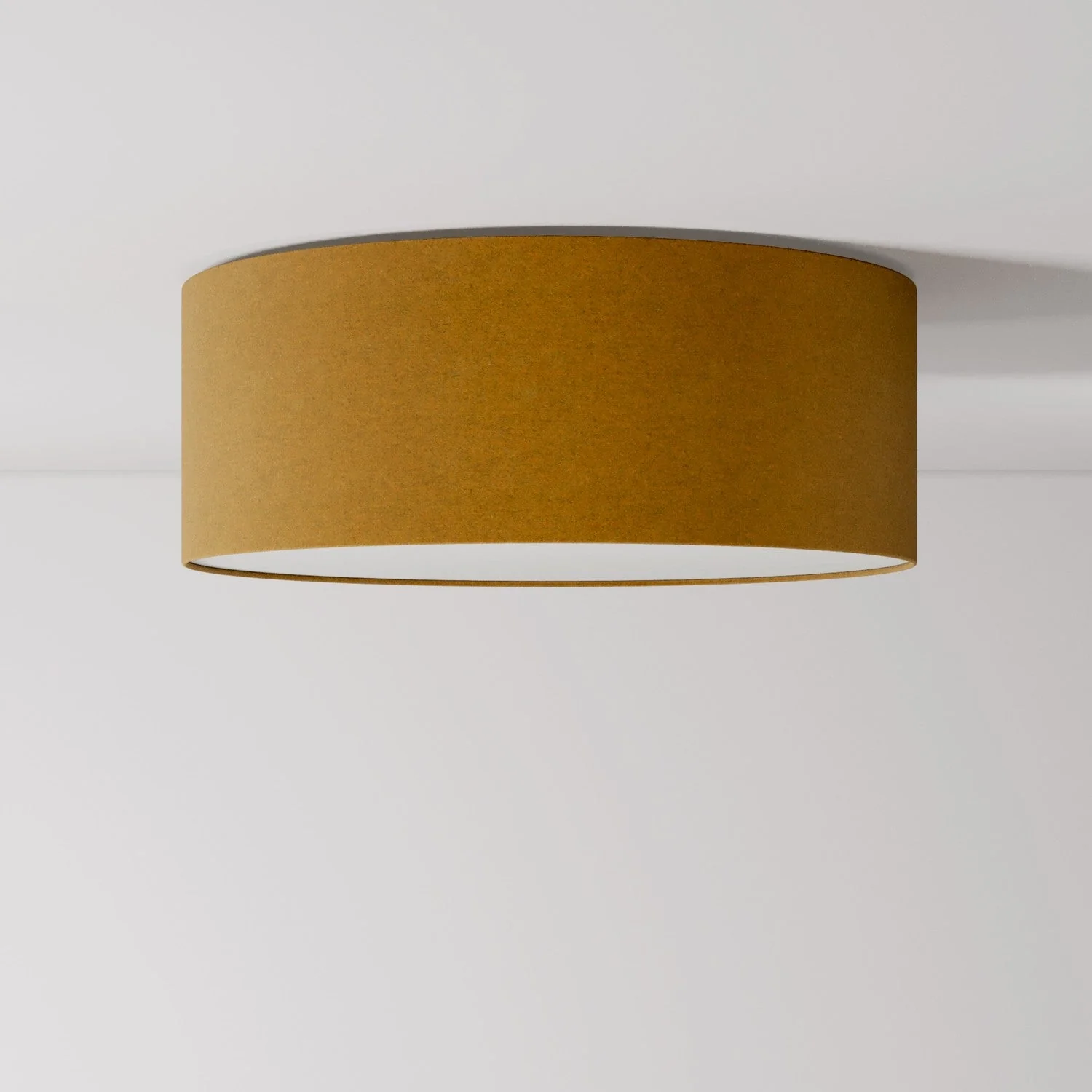 Deckenleuchte aus Stoff Medium Slim – Made in Italy – Senfgelber Wollstoff