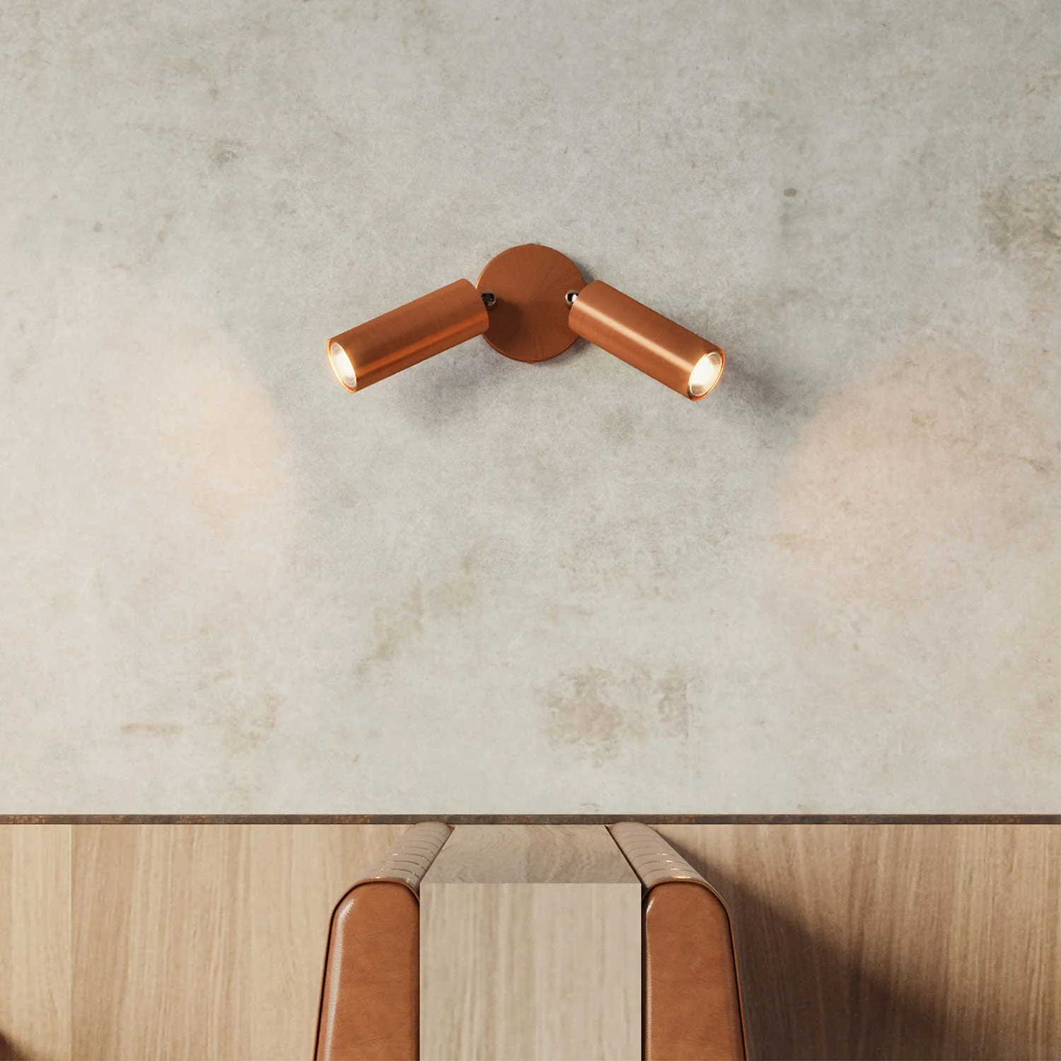 Zwei-Spots-Lampe mit Tub-E14-Lampenschirm und rundem Baldachin – Satiniertes Kupfer - Image 3