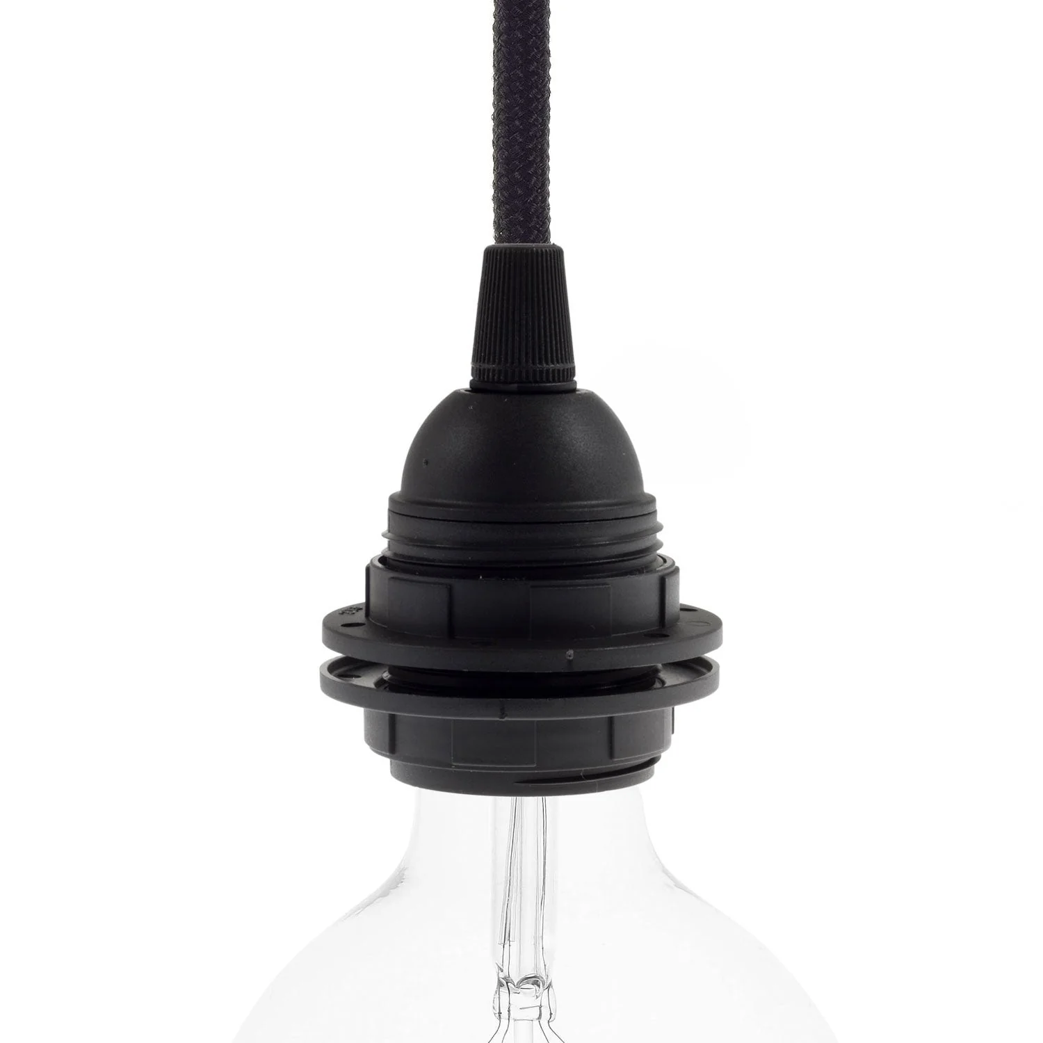 Thermoplast E26-Lampenfassung mit Doppelklemmring – Schwarz