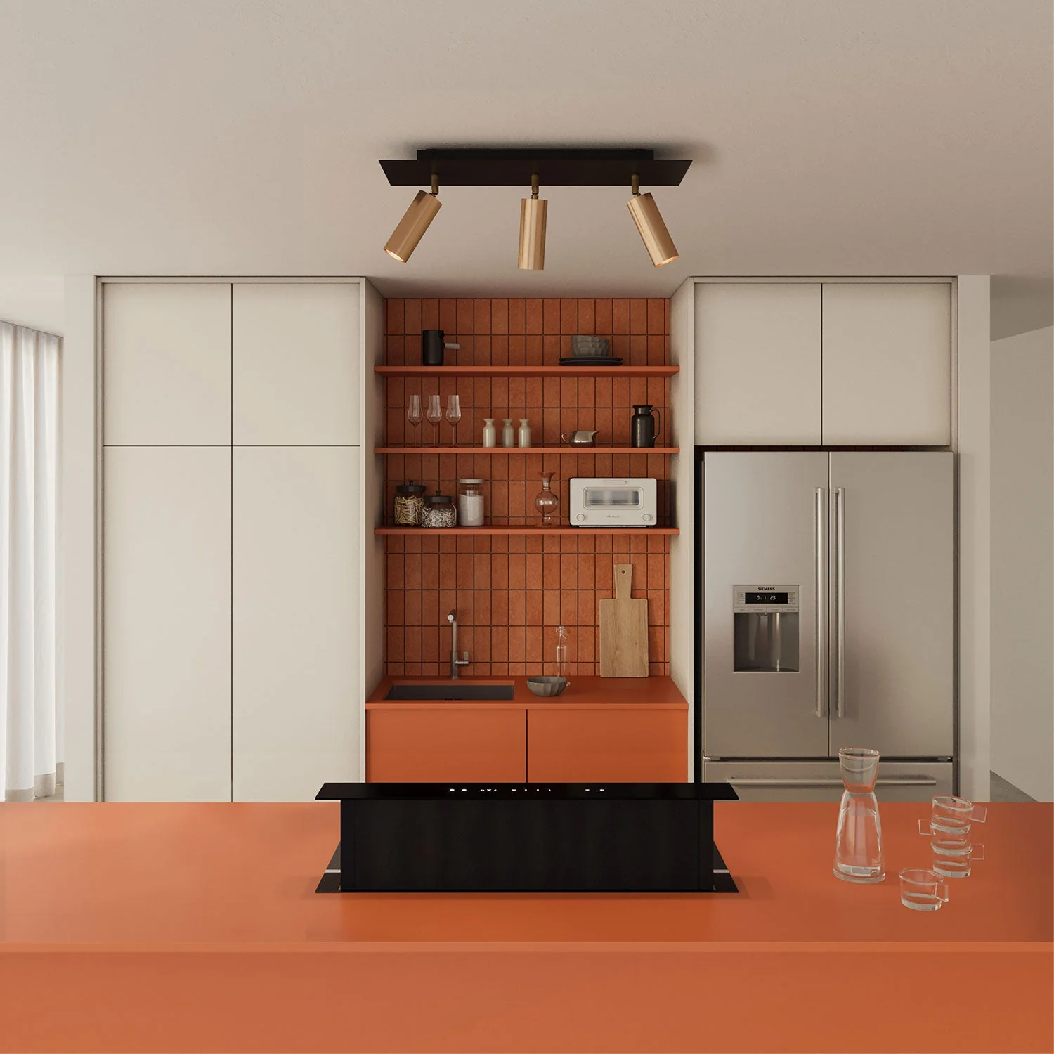 Lampe mit 3 Spots mit Tub-E14-Lampenschirm und rechteckigem XXL Rose-One – Satiniertes Bronze - Image 2
