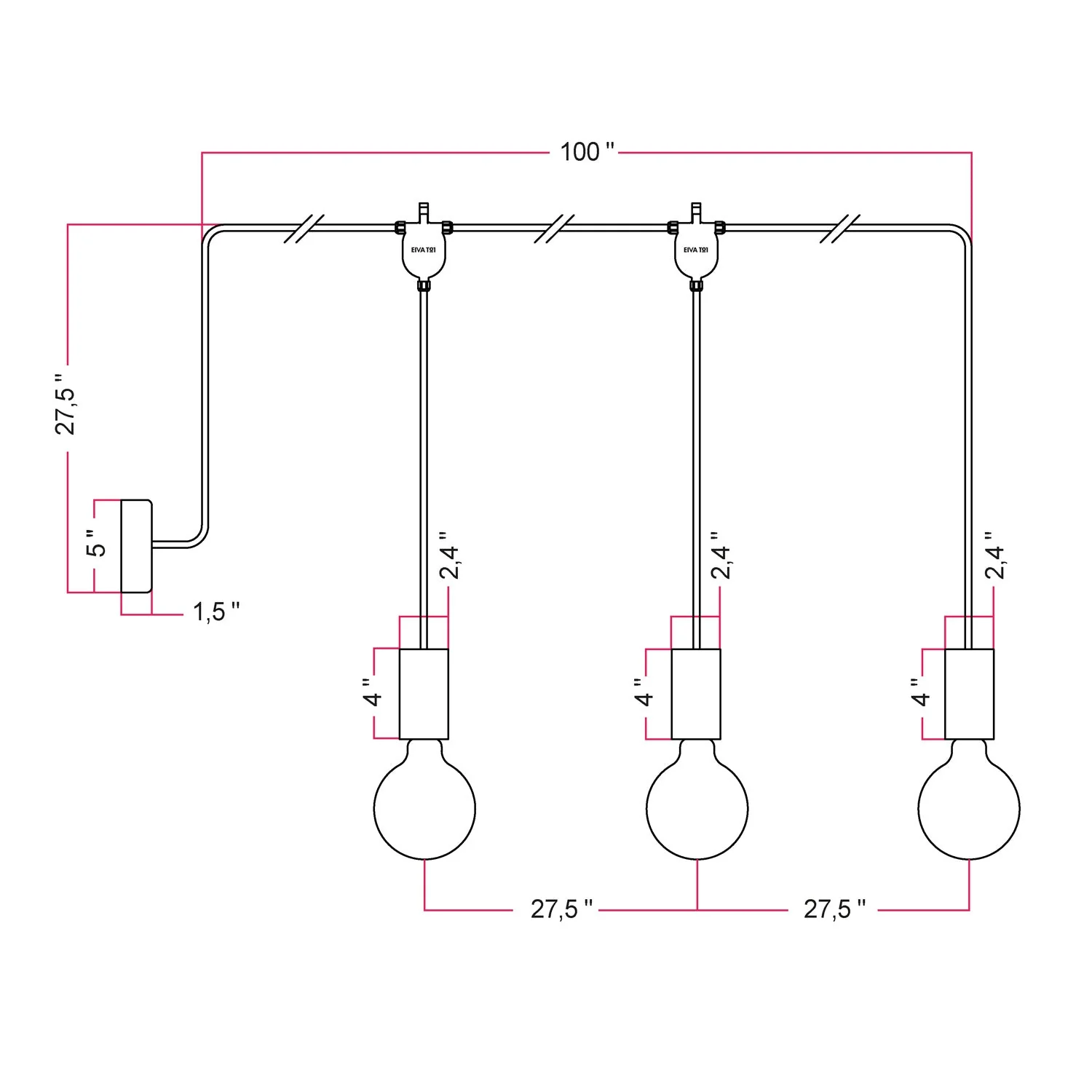 E-Snake EIVA Outdoor-Leuchte für Feuchträume mit 3 Lichtquellen und Baldachin – Weiß - Image 4
