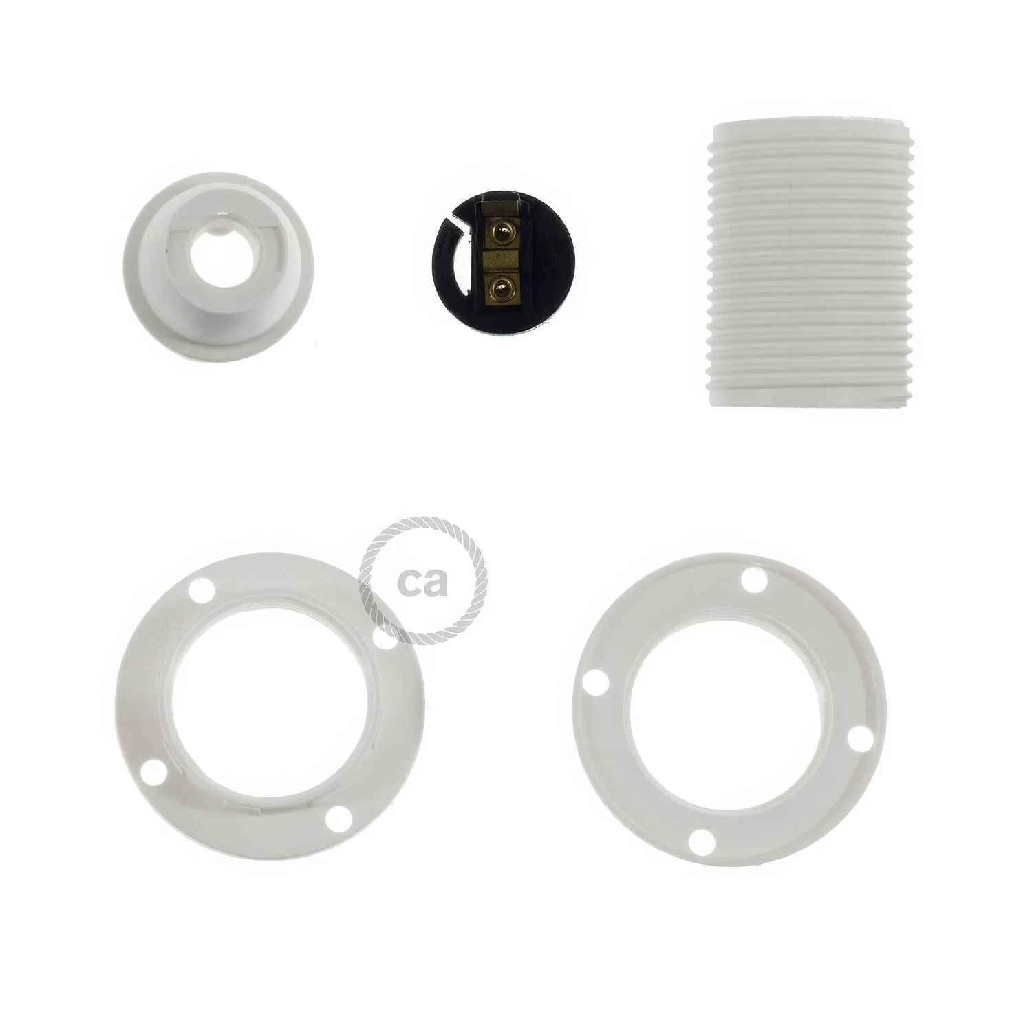 Set E14-Lampenfassung aus Thermoplastik mit Doppelring für Lampenschirm – Weiß - Image 2