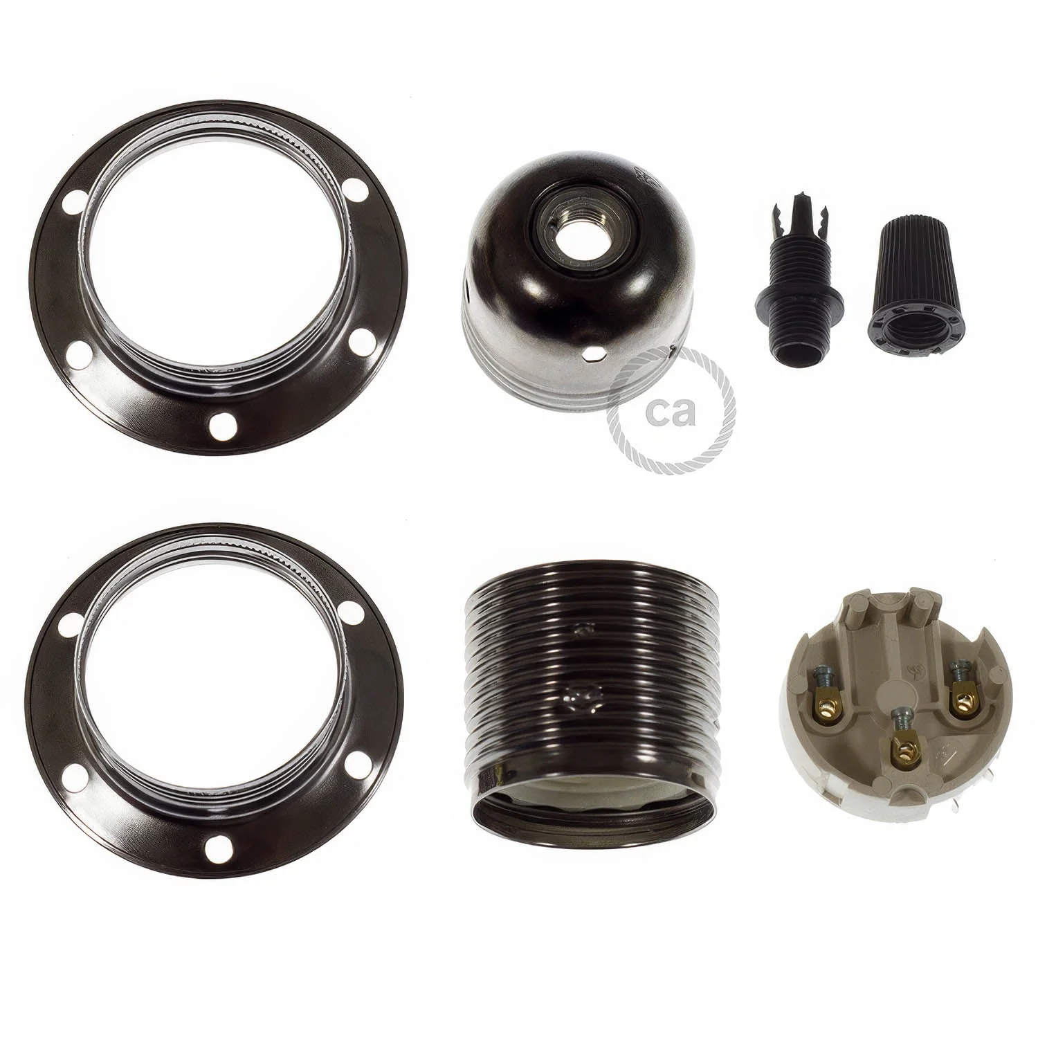 E27-Lampenfassungskit aus Metall mit Doppelring für Lampenschirm – Perlenschwarz - Image 2