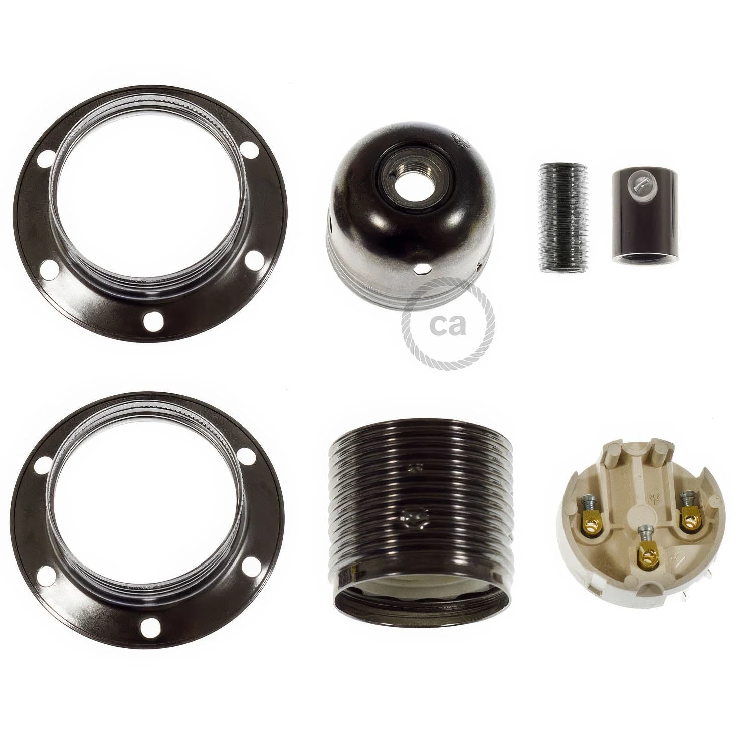 E27-Lampenfassungskit aus Metall mit Doppelring für Lampenschirm – Perlenschwarz - Image 5