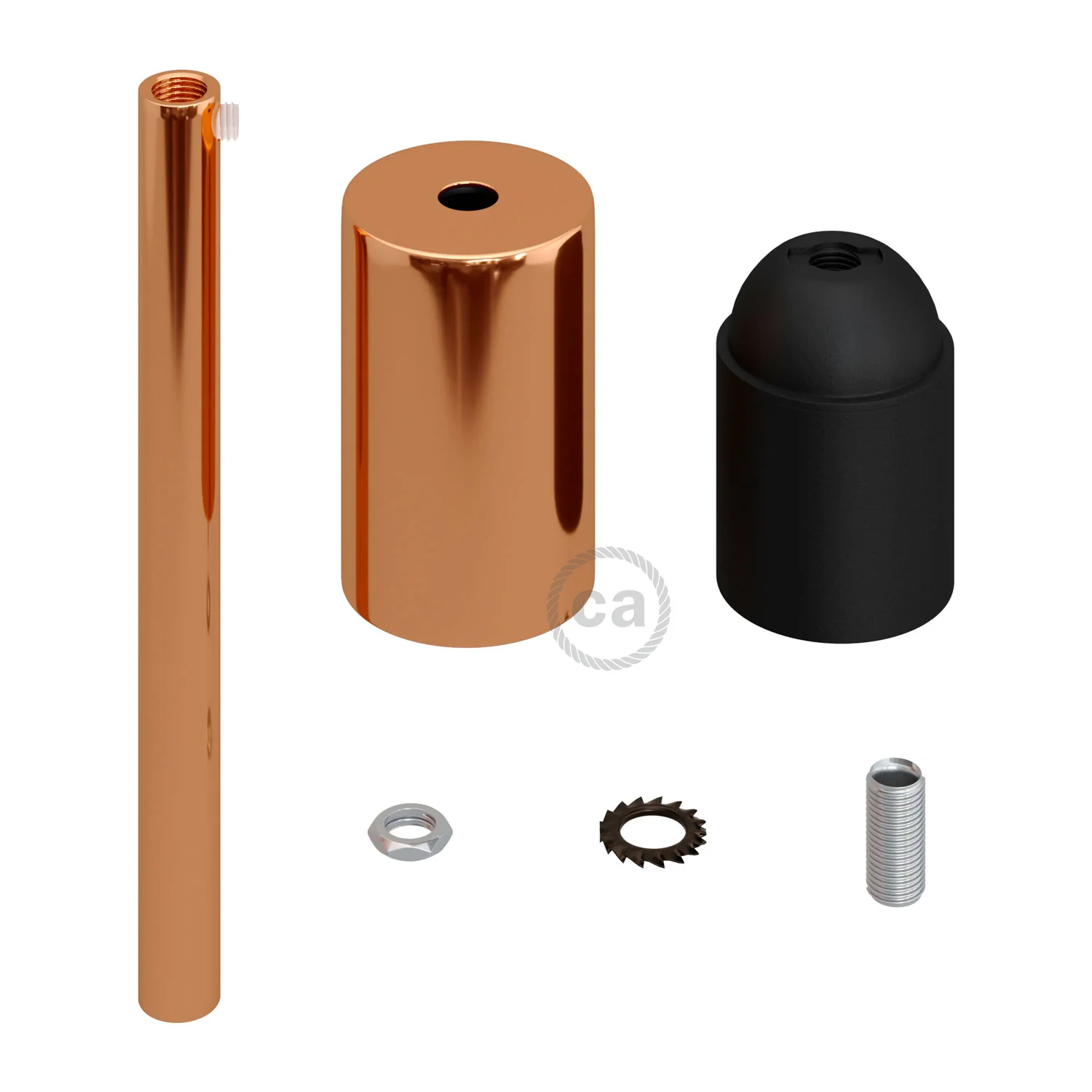 Zylindrisches Lampenfassungskit E27 aus Metall mit 15 cm Zugentlastung – Kupfer - Image 2