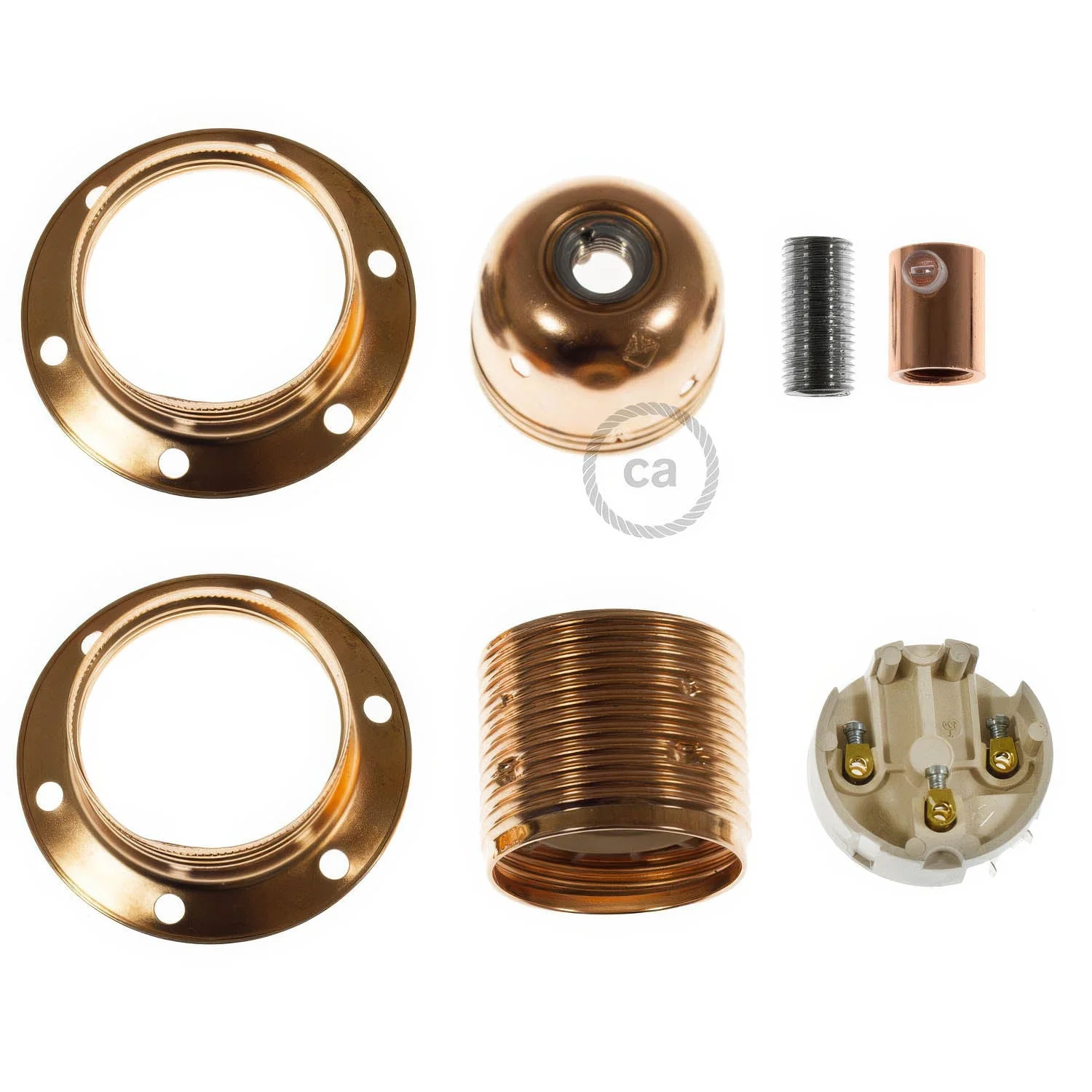 E27-Lampenfassungs-Kit aus Metall mit Doppelring für Lampenschirm – Kupfer - Image 5
