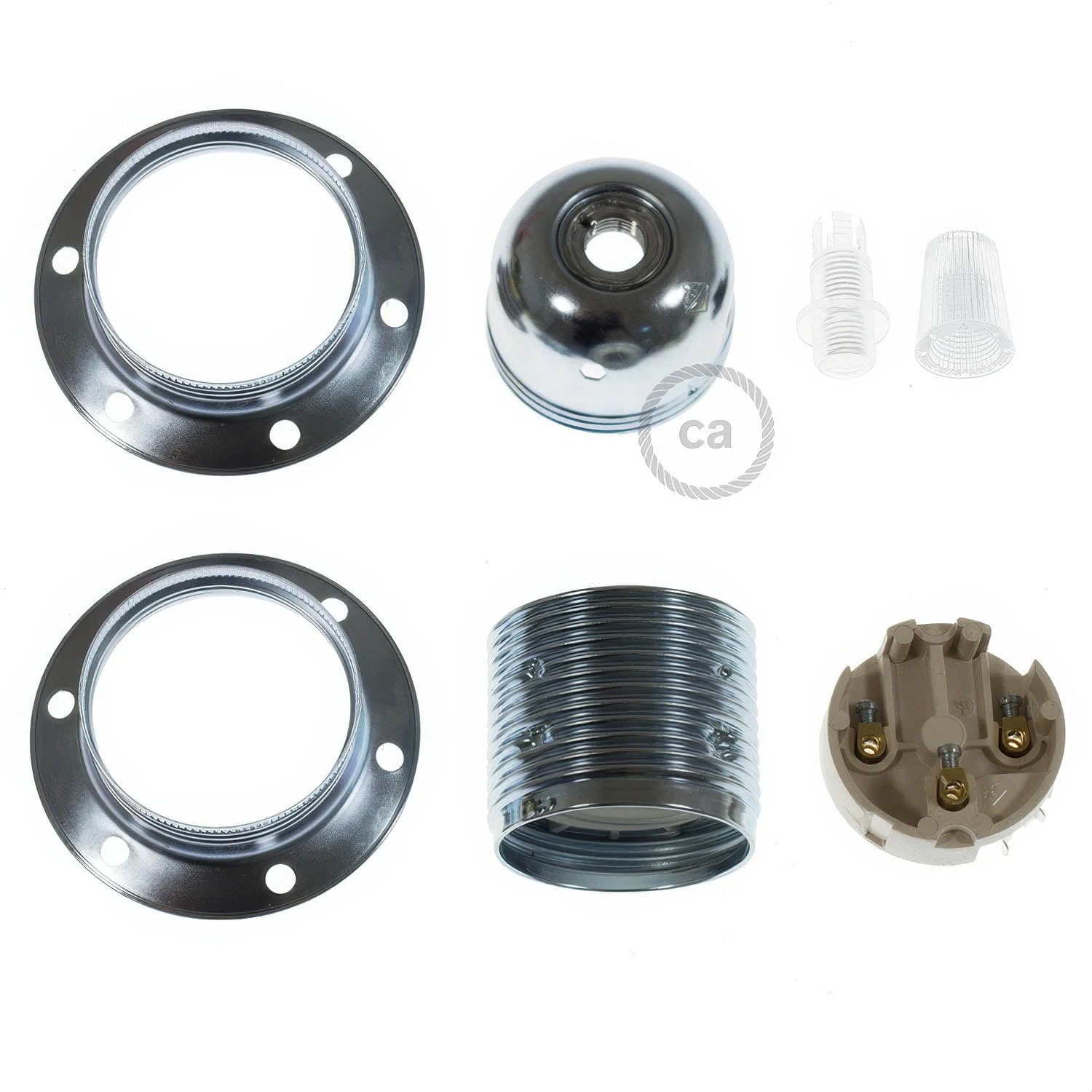 E27-Lampenfassungs-Set aus Metall mit Doppelring für Lampenschirm – Silber - Image 2