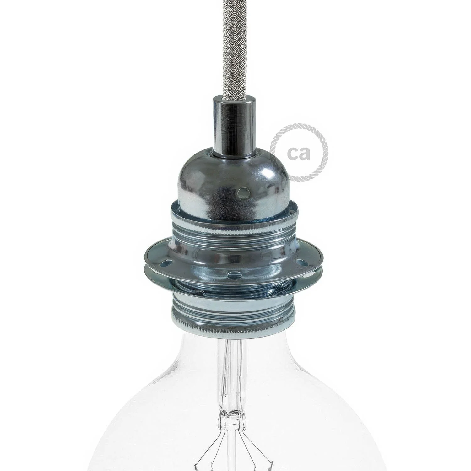 E27-Lampenfassungs-Set aus Metall mit Doppelring für Lampenschirm – Silber - Image 4