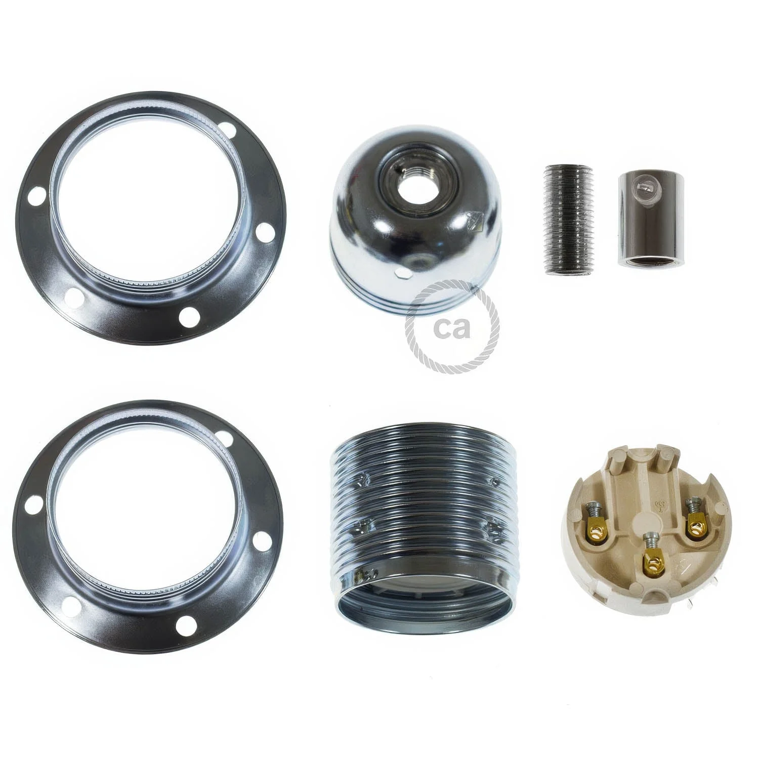 E27-Lampenfassungs-Set aus Metall mit Doppelring für Lampenschirm – Silber - Image 5