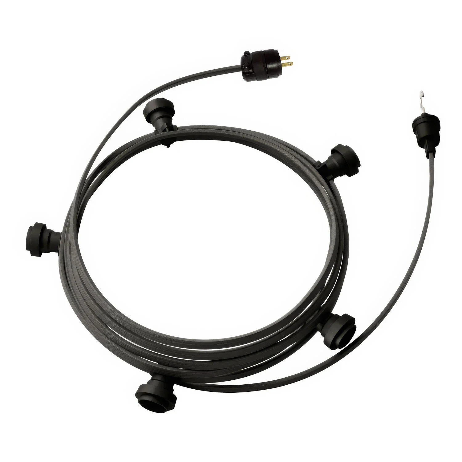 Betriebsbereite 7,62 m Lichterkette mit 5 schwarzen Fassungen, Haken und Stecker – CM03