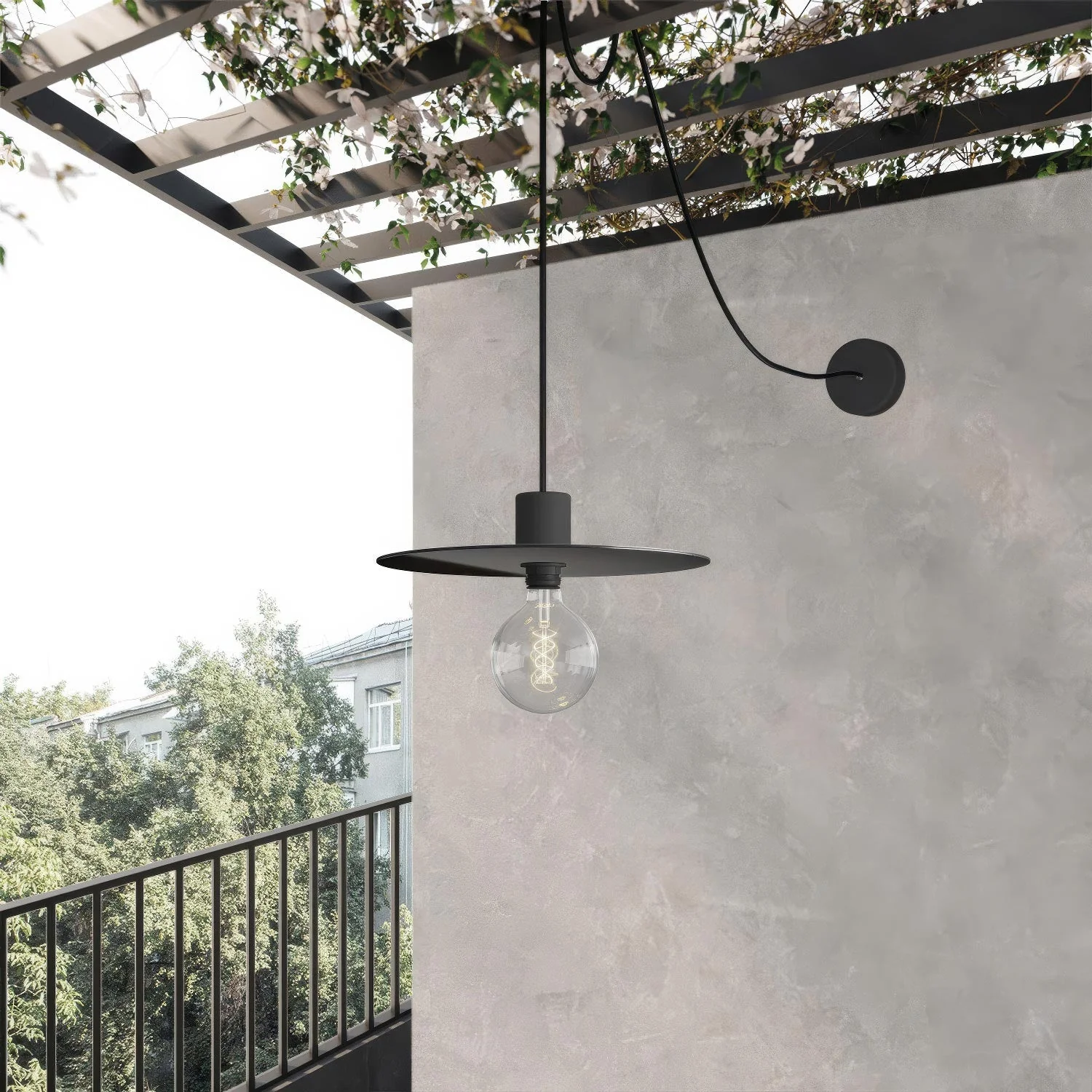 EIVA ELEGANT Pendelleuchte mit Stoffkabel, Ellepì-Lampenschirm, Baldachin und Fassung für Feuchträume - Schwarz - Image 2