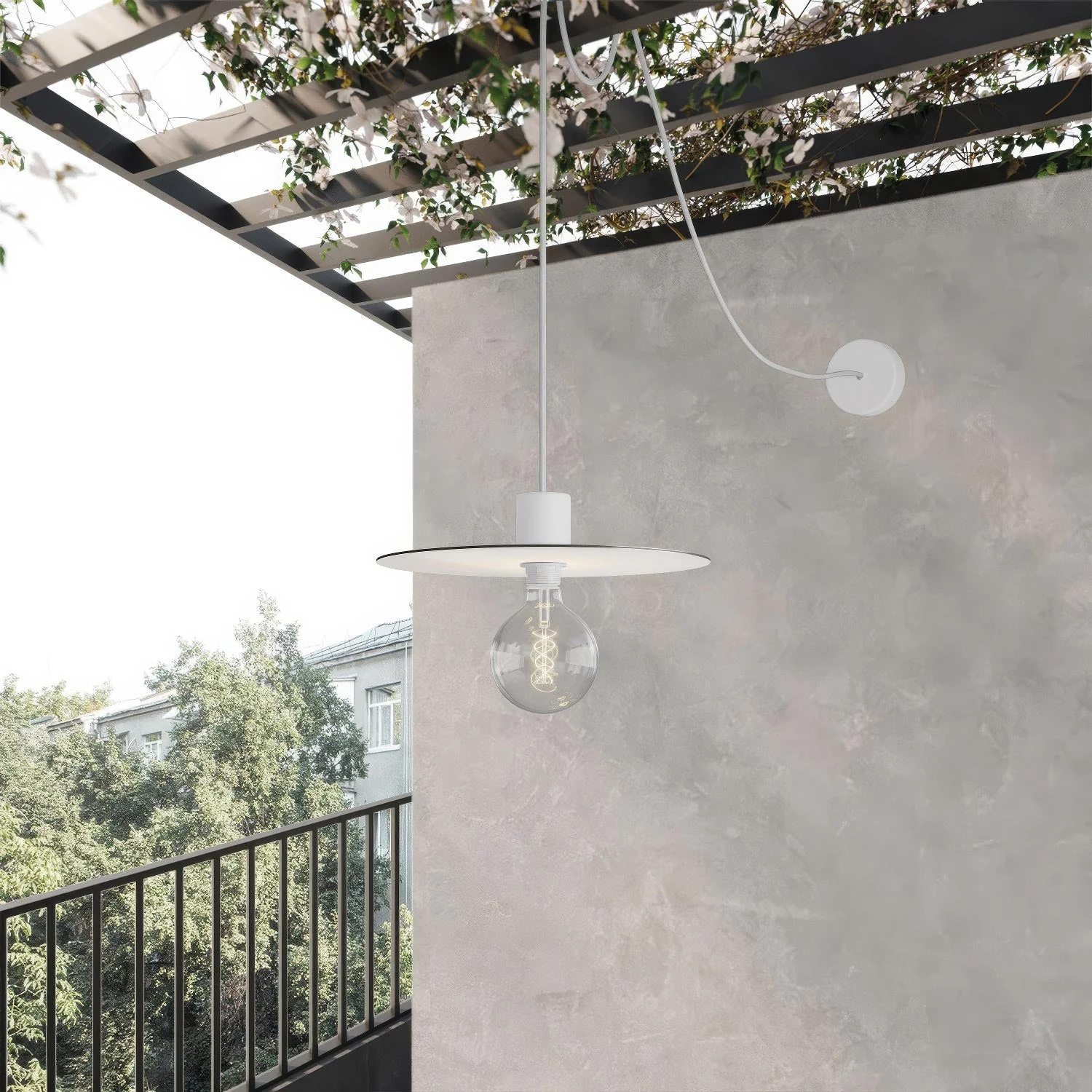 EIVA ELEGANT Pendelleuchte mit Textilkabel, Ellepì-Lampenschirm, Baldachin und Fassung für Feuchträume - Weiß - Image 2