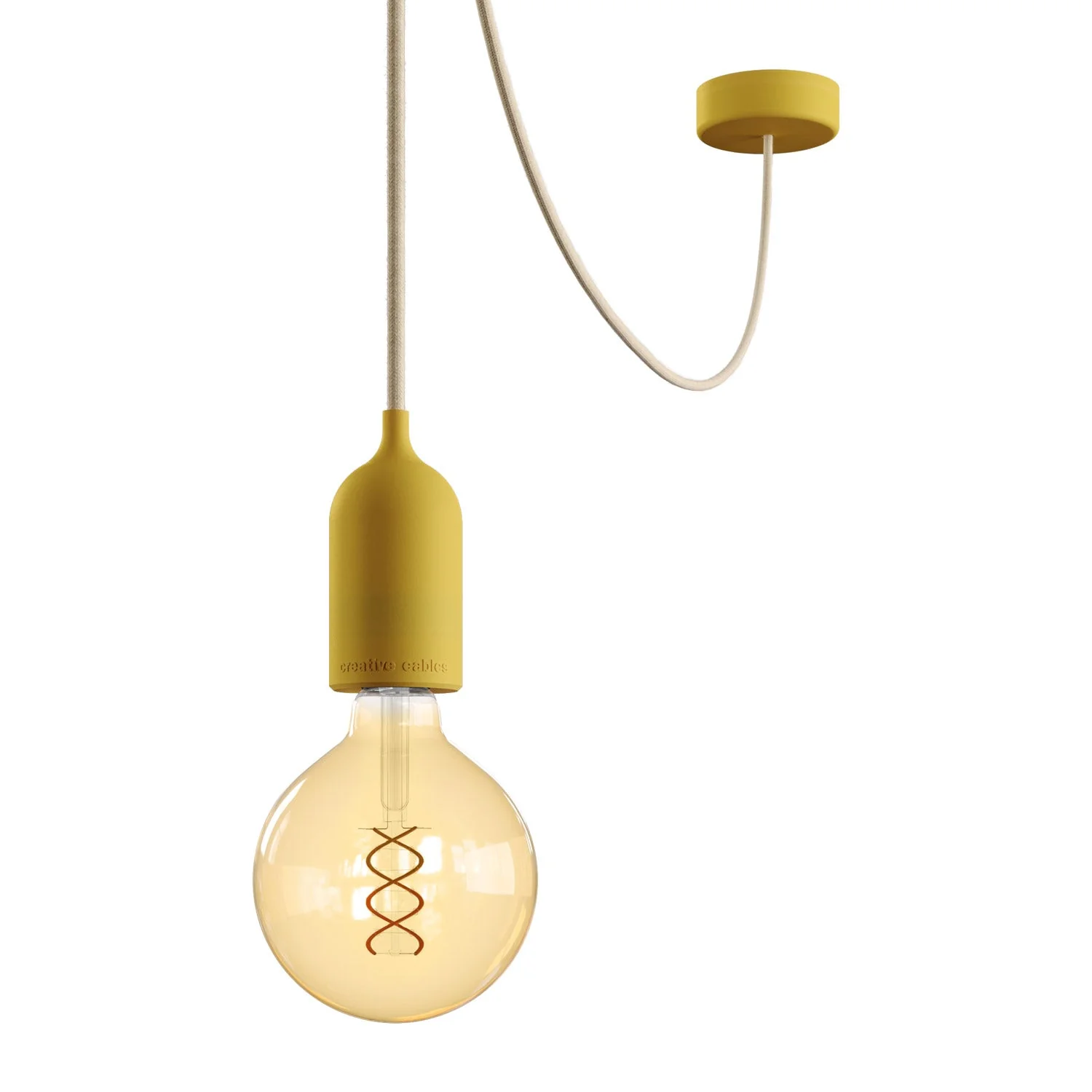 EIVA PASTEL Outdoor Pendelleuchte mit Textilkabel, Dezentralisierer, Baldachin und Fassung für Feuchträume – Senfgelb