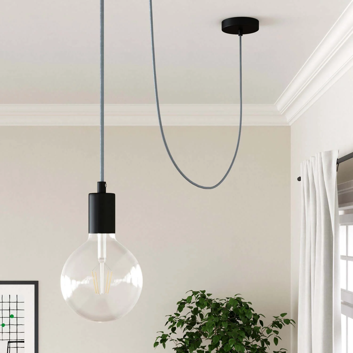Stoffkordel aus glänzendem Grau-Blau – Das Original Creative Cables zum Kreieren einzigartiger Lampen – RM30 - Image 4