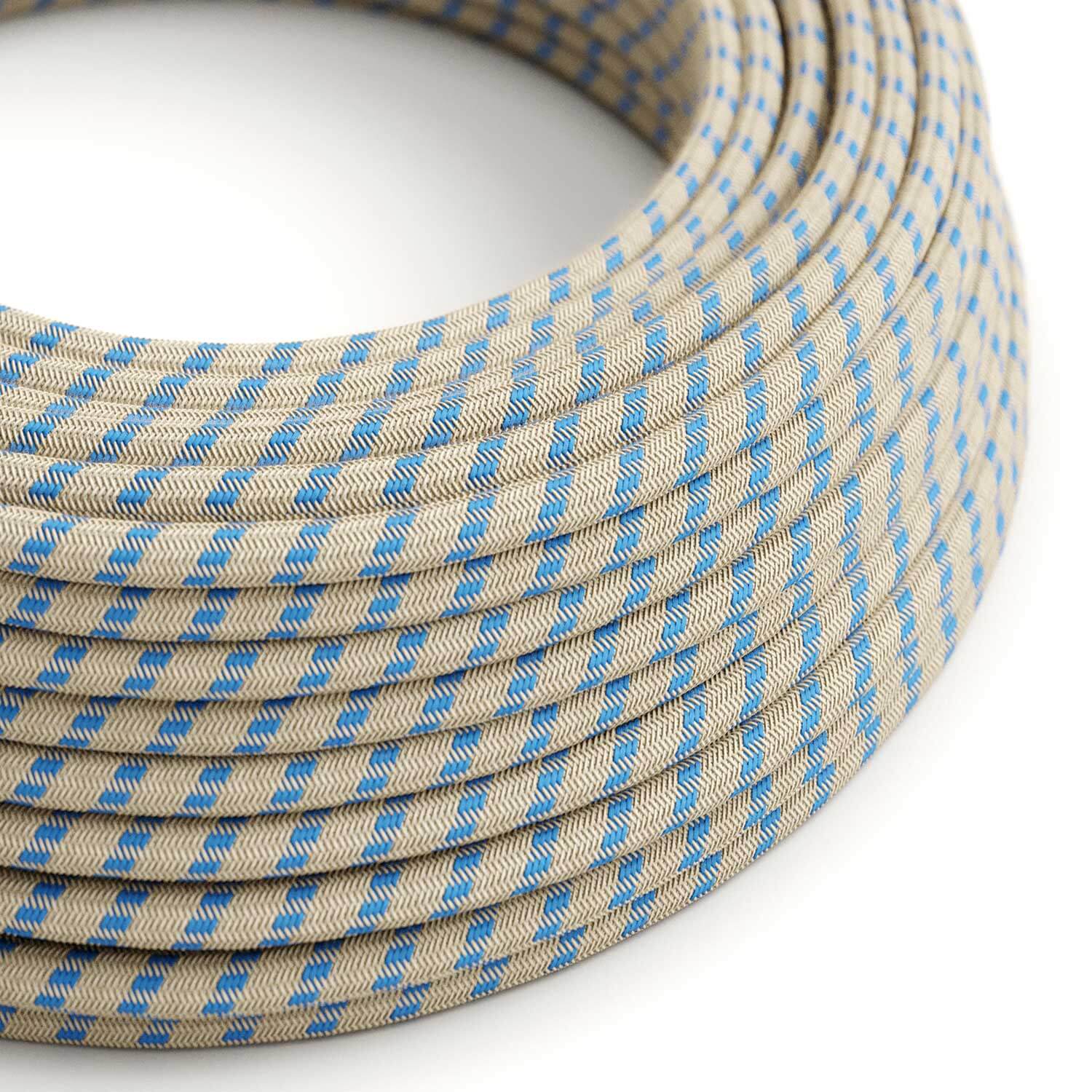 Textilkabel in Blau Steward und Beige-Streifen – Das Original Creative Cables, für DIY-Lampen – RD55