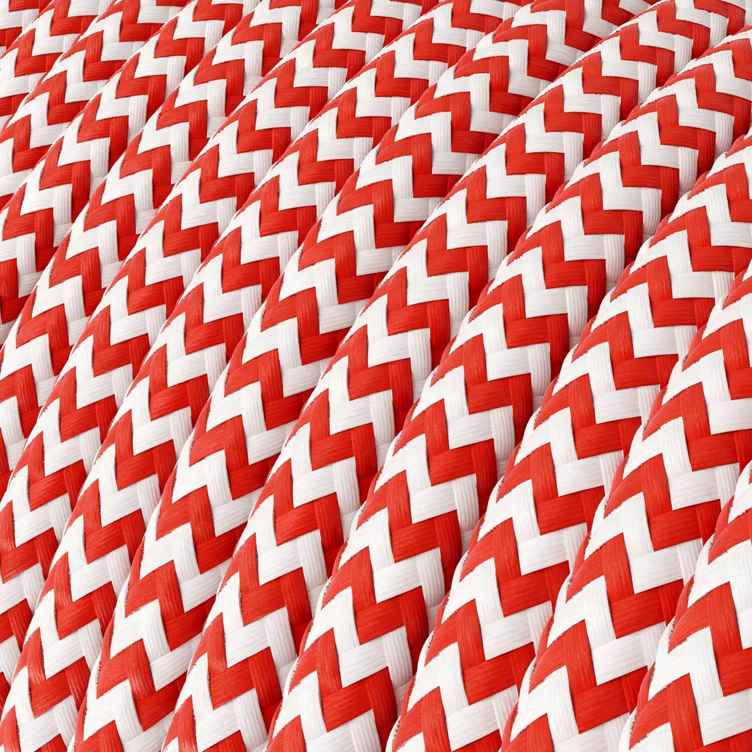 Elektrikkabel in Stoff Rot Feuer und Reinweiß ZigZag – Das Original von Creative Cables, für Lampen und Kronleuchter – RZ09 - Image 2