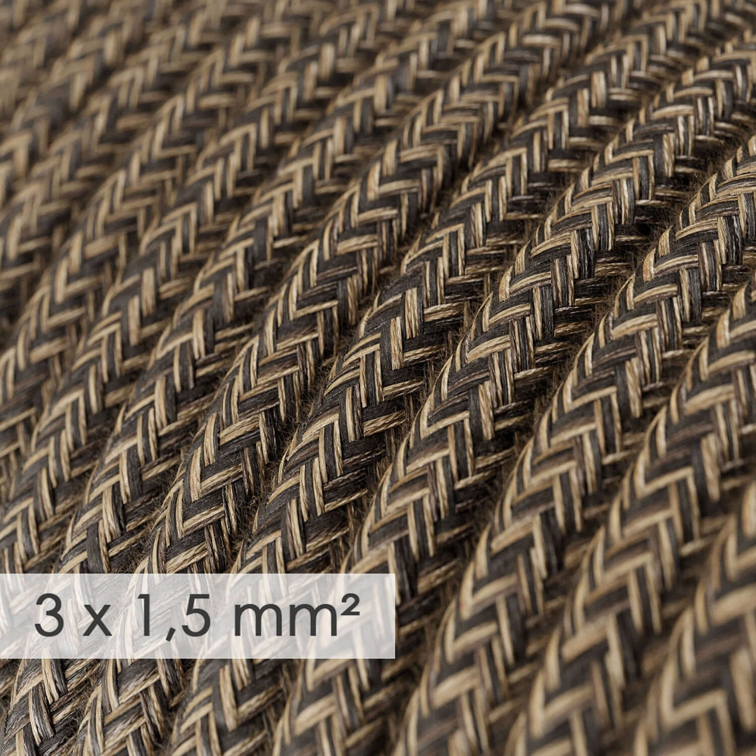 Textilkabel mit großem Querschnitt 3x1,50 rund – natur Leinen Braun RN04 - Image 2