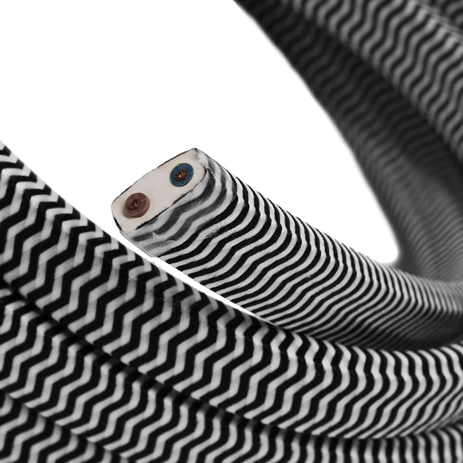 Stromkabel Color Cord für individuelle Lichterketten, überzogen mit Rayongewebe Zickzack Schwarz & Weiß – CZ04 - Image 2