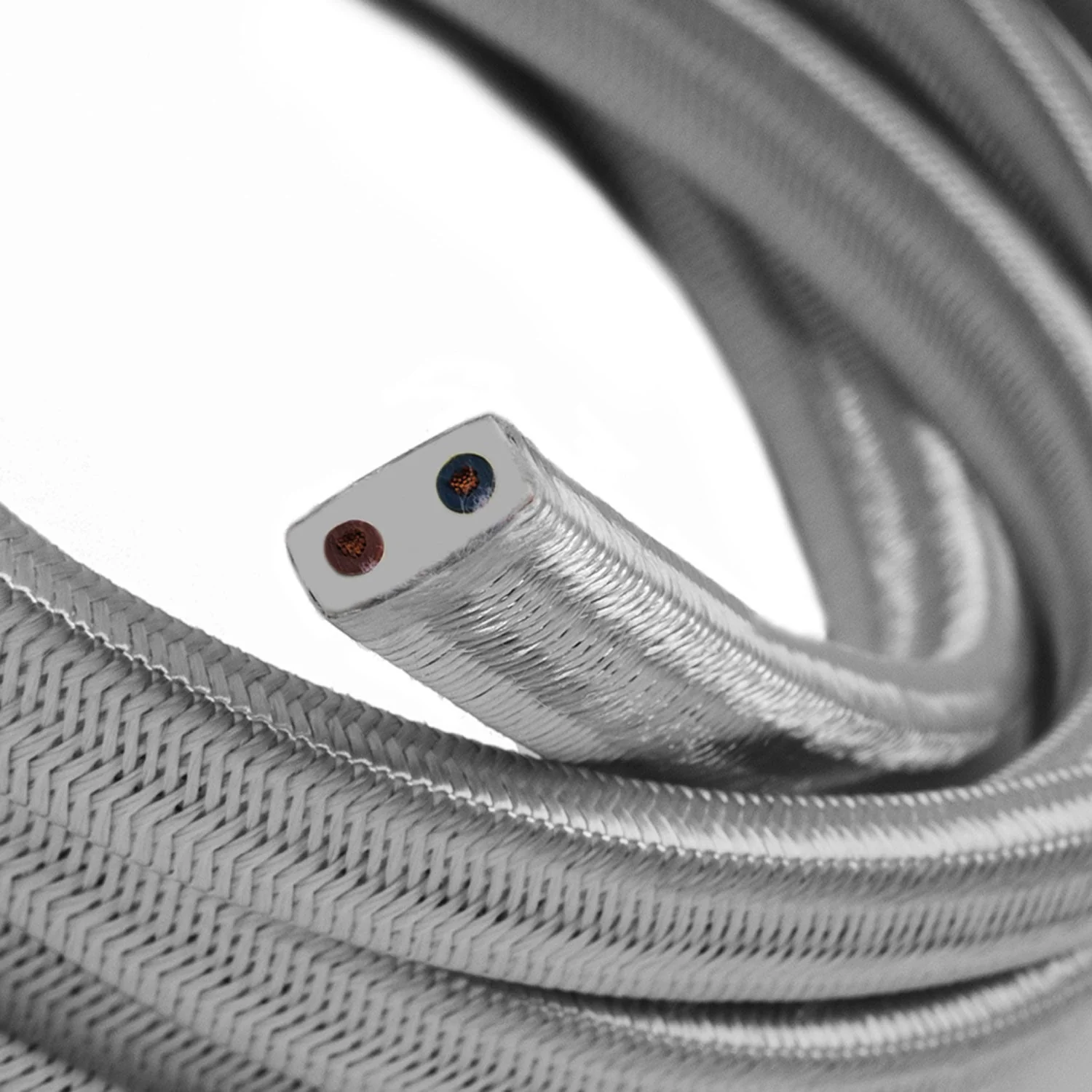 Elektrisches Kabel Color Cord für individuelle Lichterketten, ummantelt mit Rayonstoff Silber – CM02 - Image 2