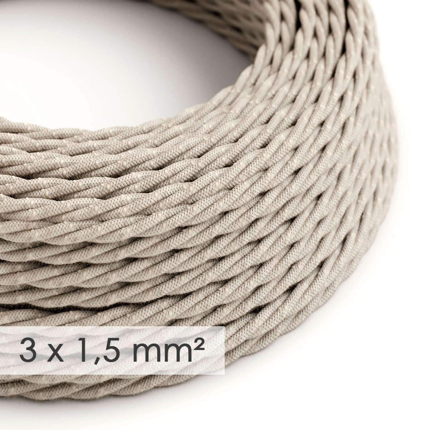 Geflochtenes Elektrokabel mit großem Querschnitt 3x1,50 – Naturleinen Neutral TN01