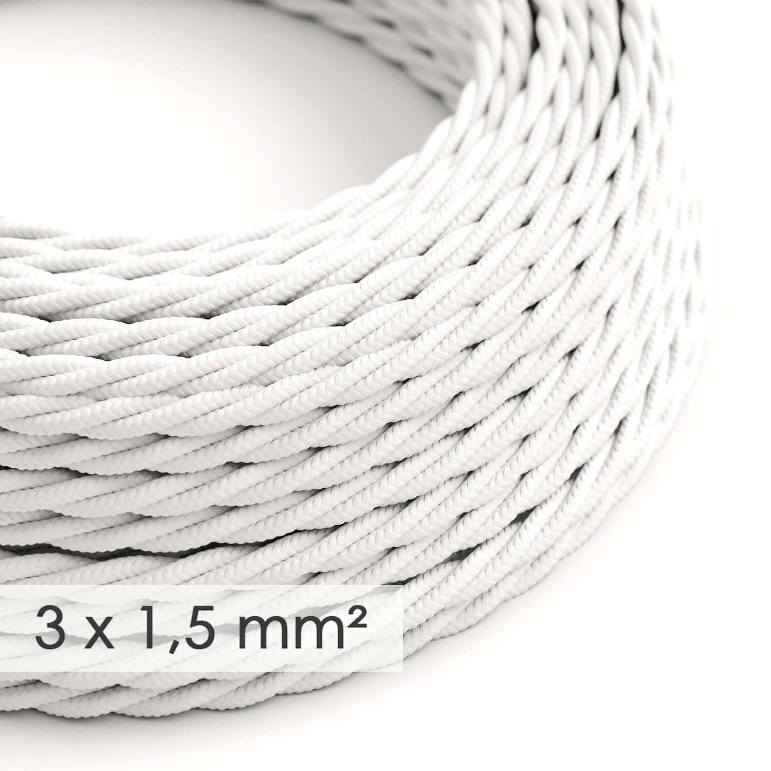 Stromkabel mit großem Querschnitt 3x1,50, geflochten – Stoff Seideneffekt Weiß TM01