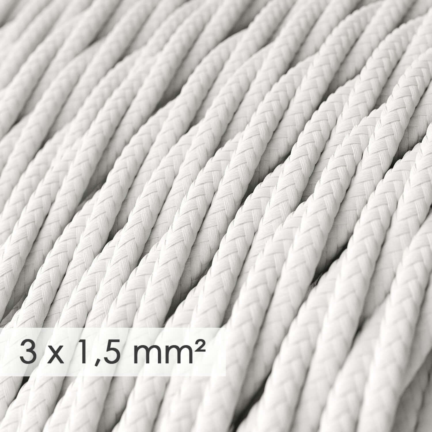 Stromkabel mit großem Querschnitt 3x1,50, geflochten – Stoff Seideneffekt Weiß TM01 - Image 2