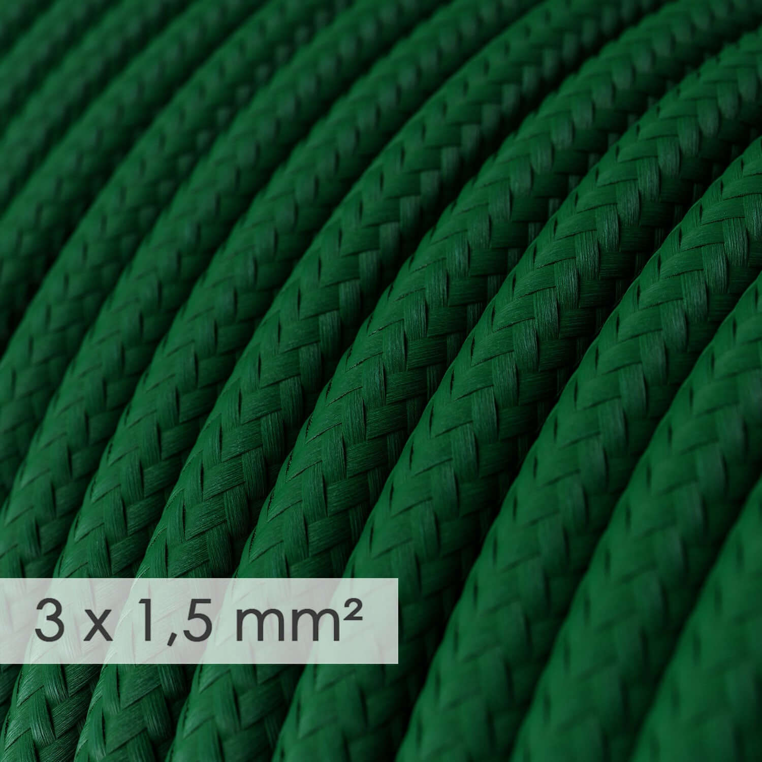 Textilkabel mit großem Querschnitt 3x1,50 rund – Stoff Seideneffekt Dunkelgrün RM21 - Image 2