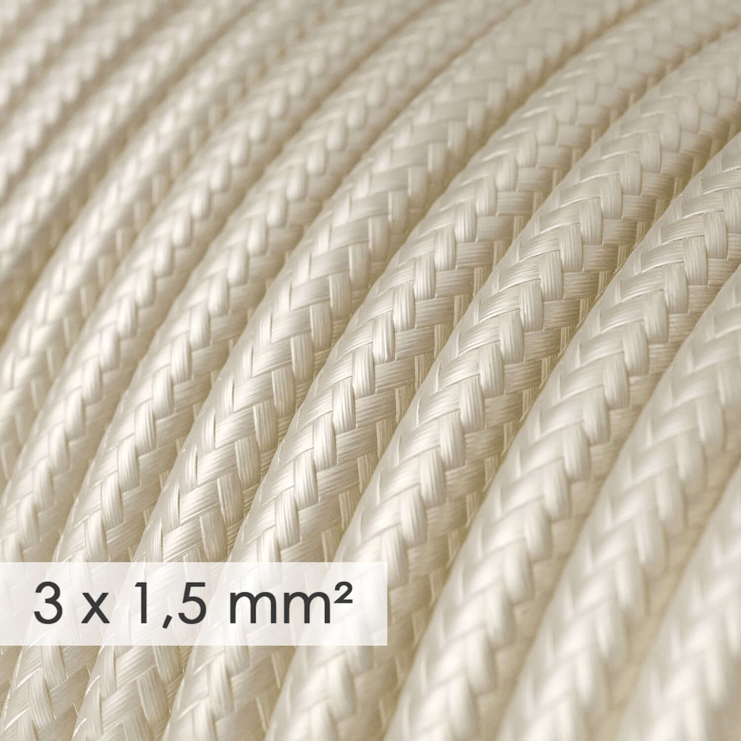 Textilkabel mit großem Querschnitt 3x1,50 rund – Stoff mit Seideneffekt Elfenbein RM00 - Image 2