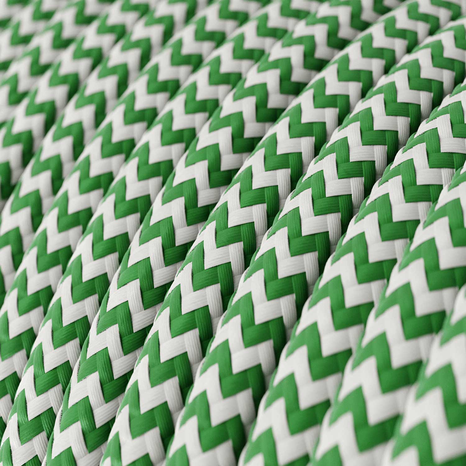 Stoffkabel in Wiesengrün und Optikweiß ZigZag – Das Original von Creative Cables, für deine Lampen – RZ06 - Image 2